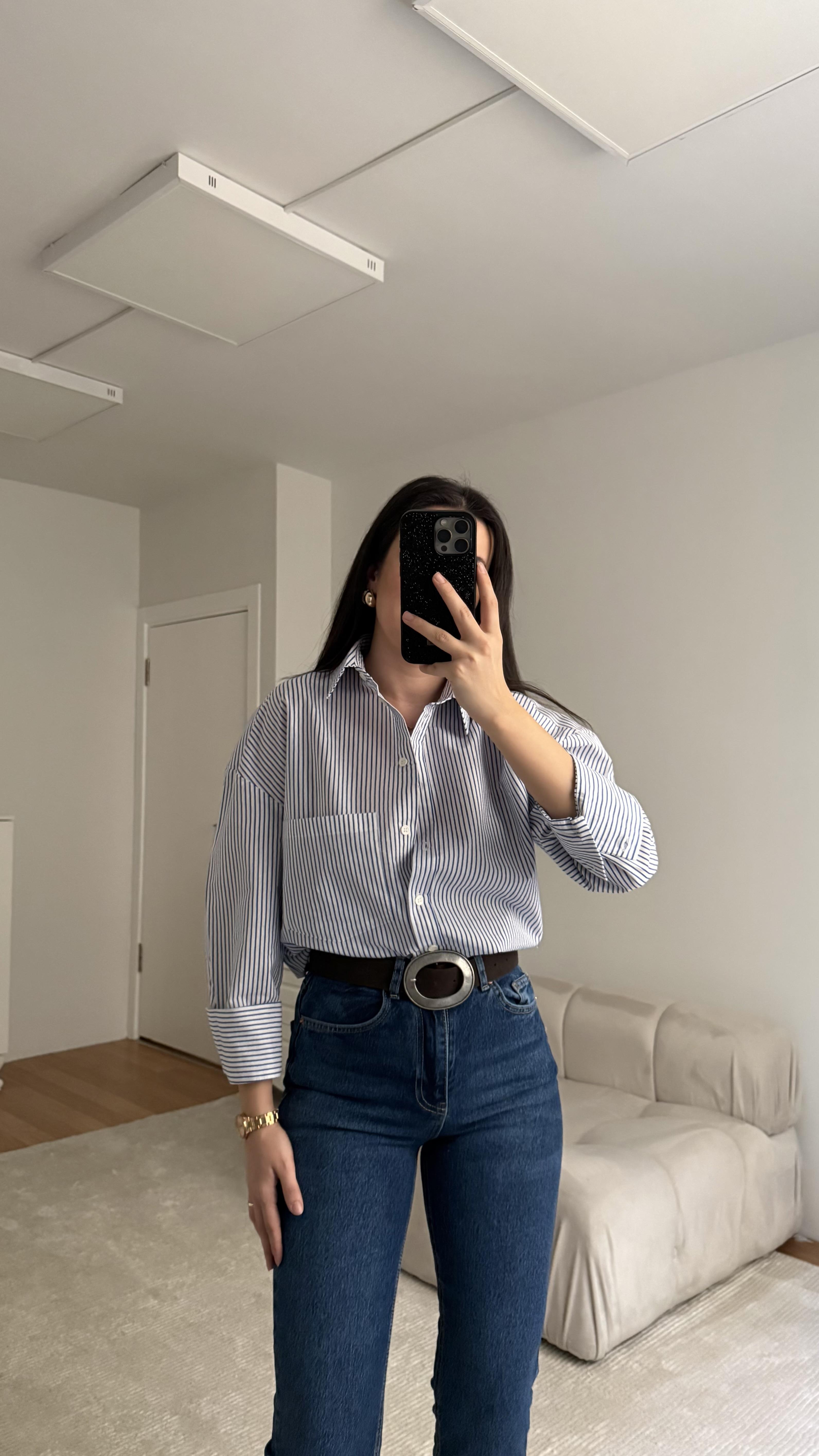 MNG Mavi Çizgili Poplin Gömlek