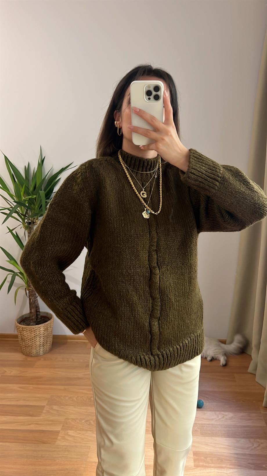 MNS YAĞ YEŞİLİ SIK ÖRME KAZAK