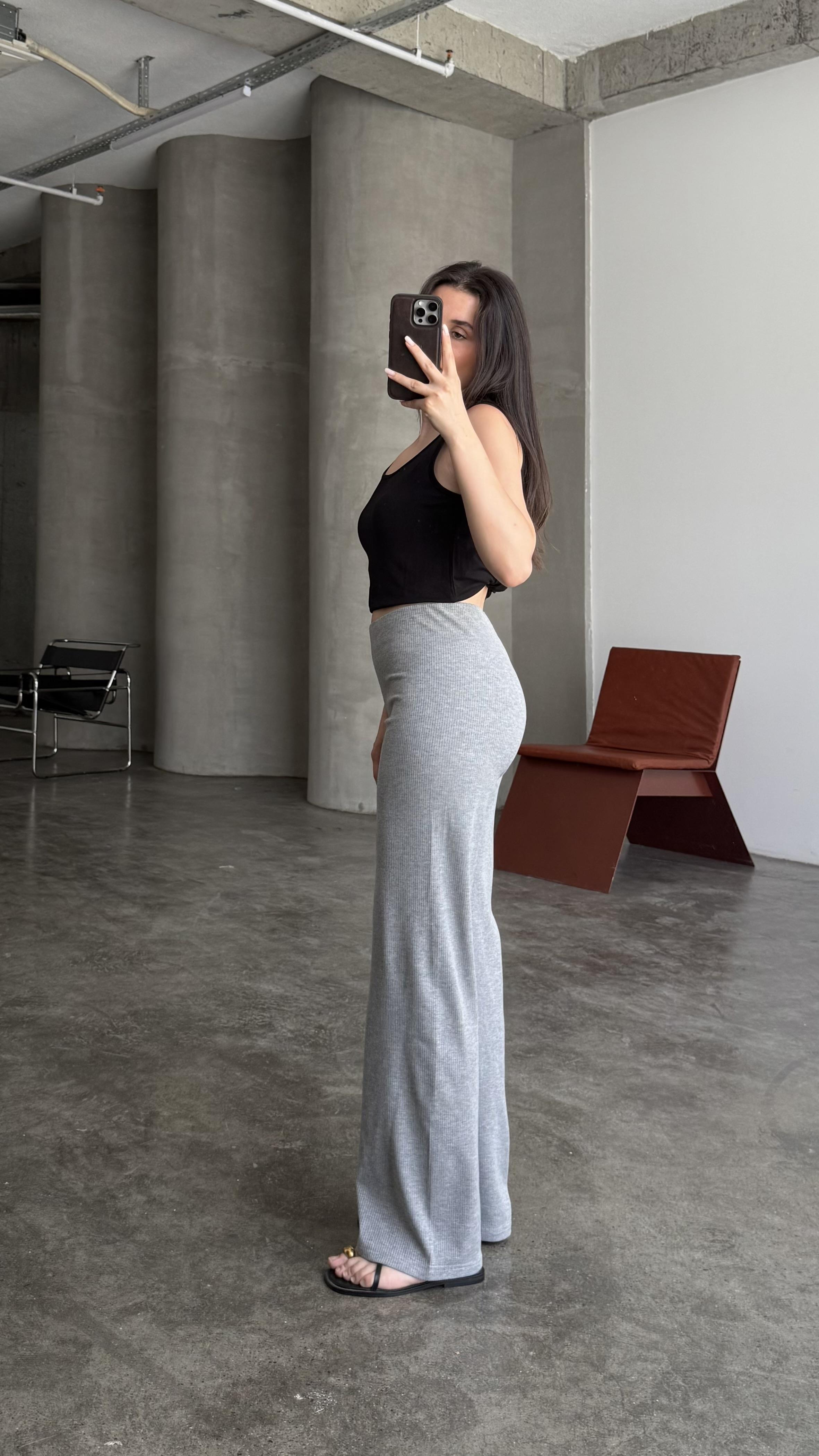 Modal Gri Fitilli Basic Pantalon