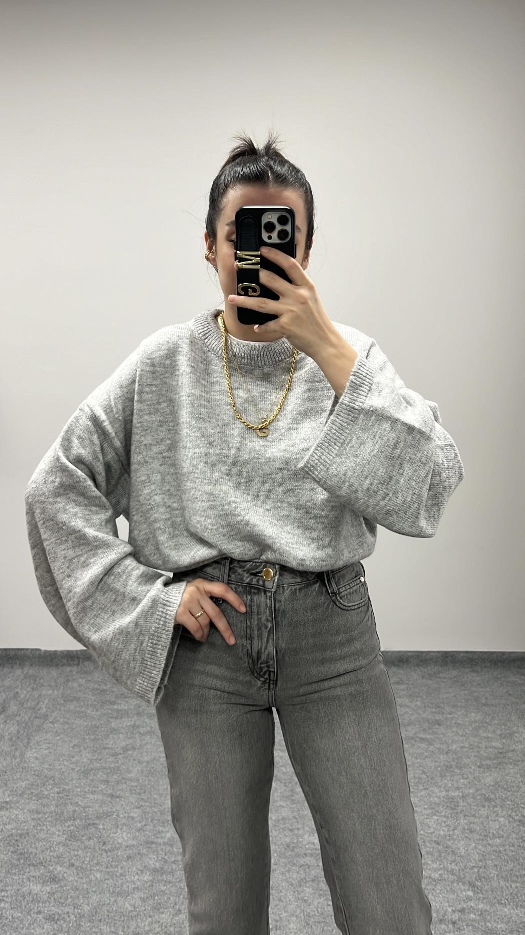 MOLİ GRİ BİSİKLET YAKA TRİKO