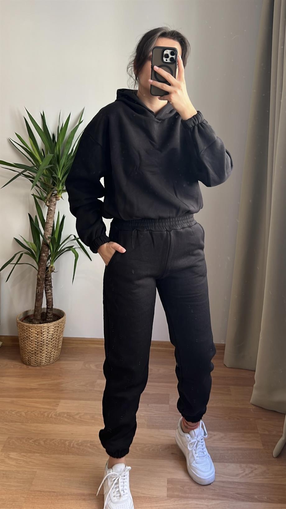 MOSS SİYAH ÜÇ İPLİK ŞORDONLU EŞOFMAN TAKIM