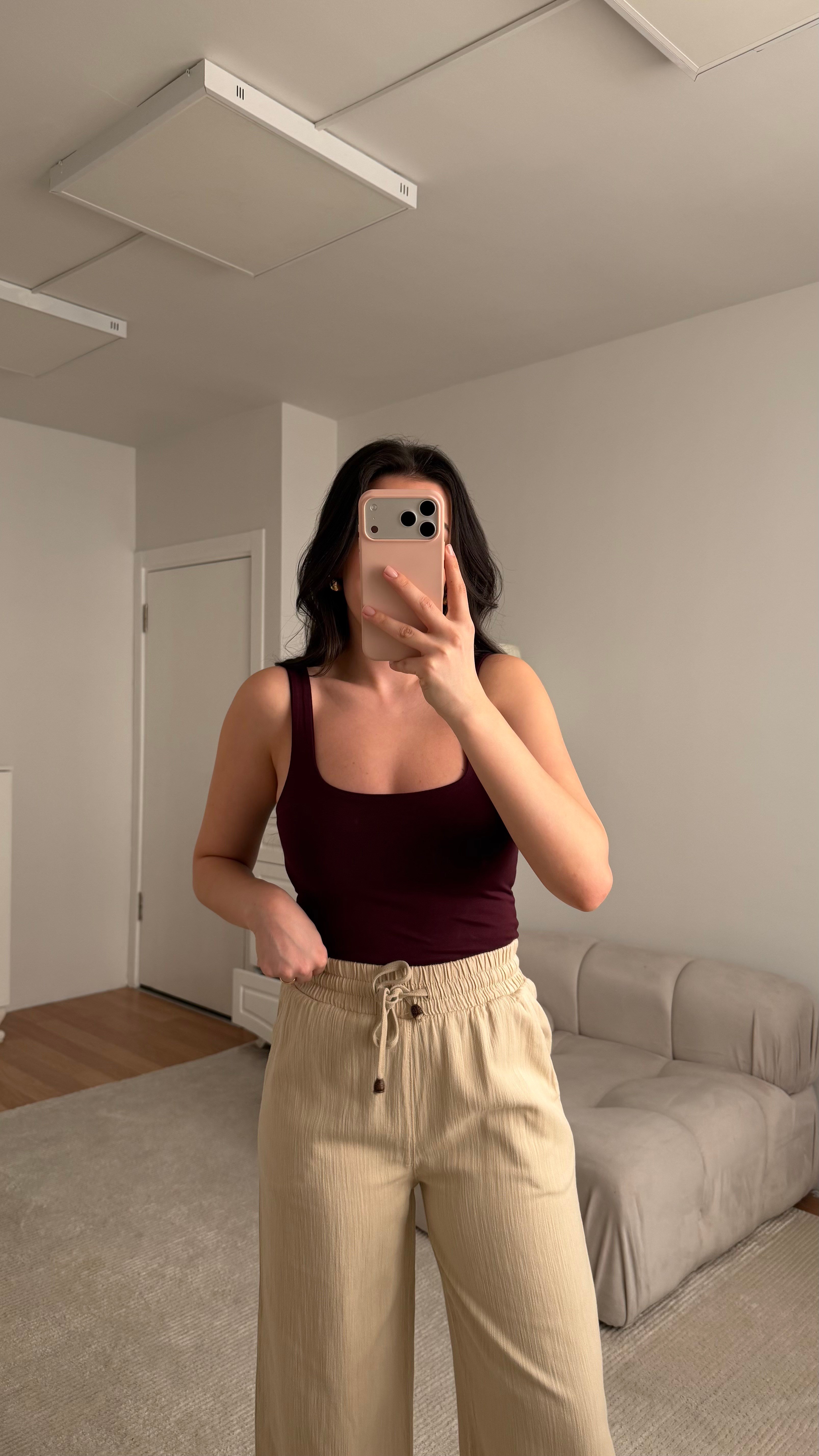 Mürdüm Kare Yaka Bluz 