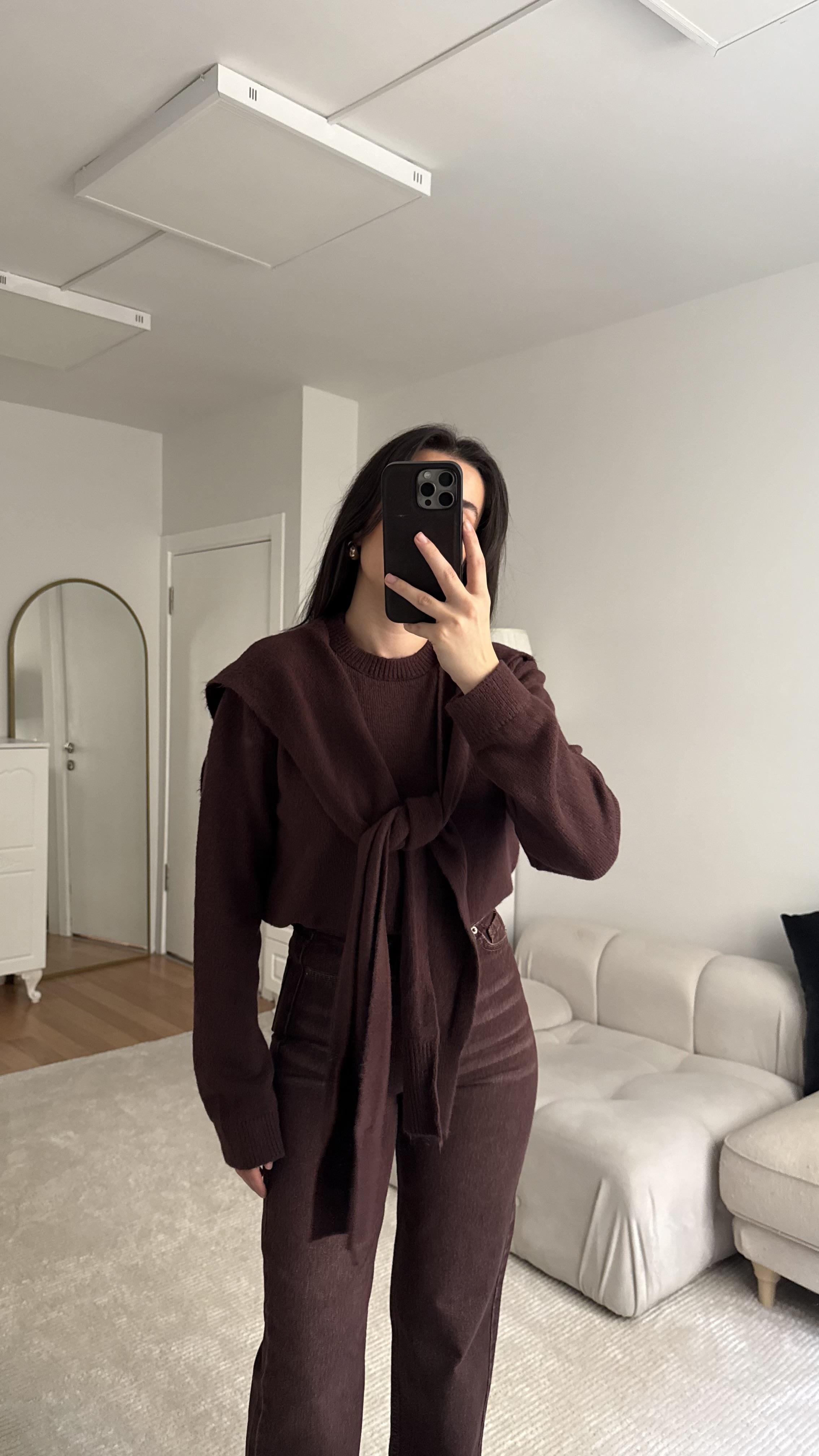 Mürdüm Omuzdan Kol Bağlamalı Basıc Kazak