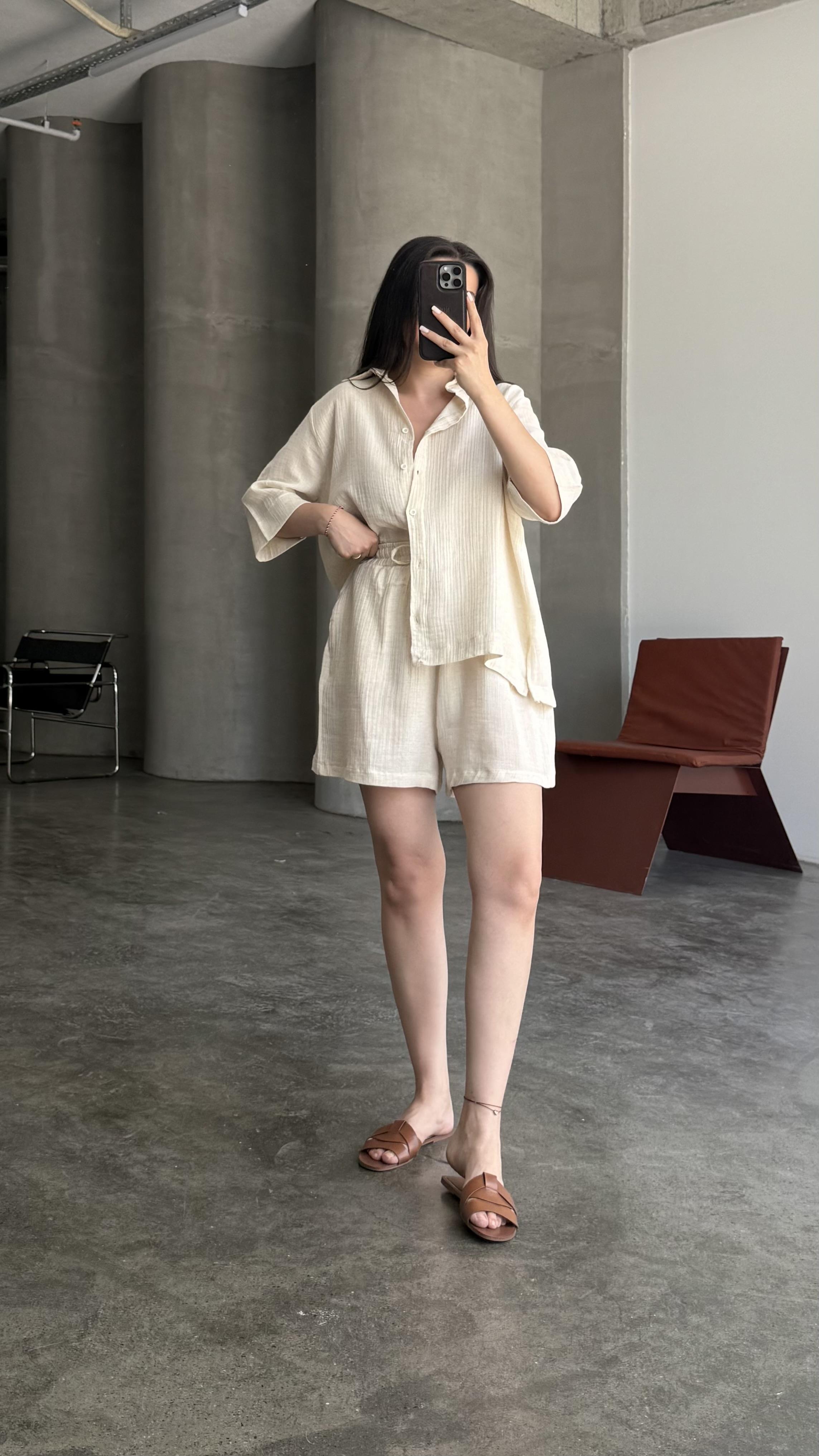 Müslin Natural Gömlek Şort 2'li Takım