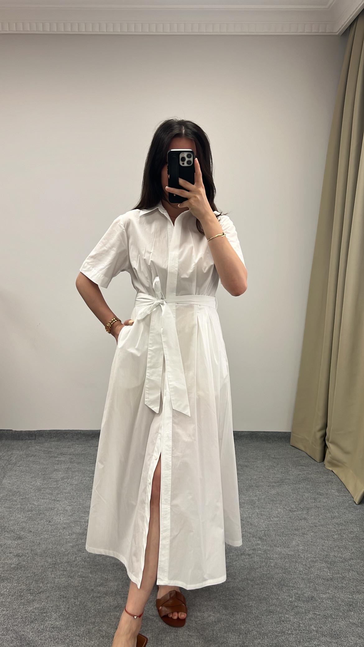 Mv Beyaz Poplin Gömlek Elbise