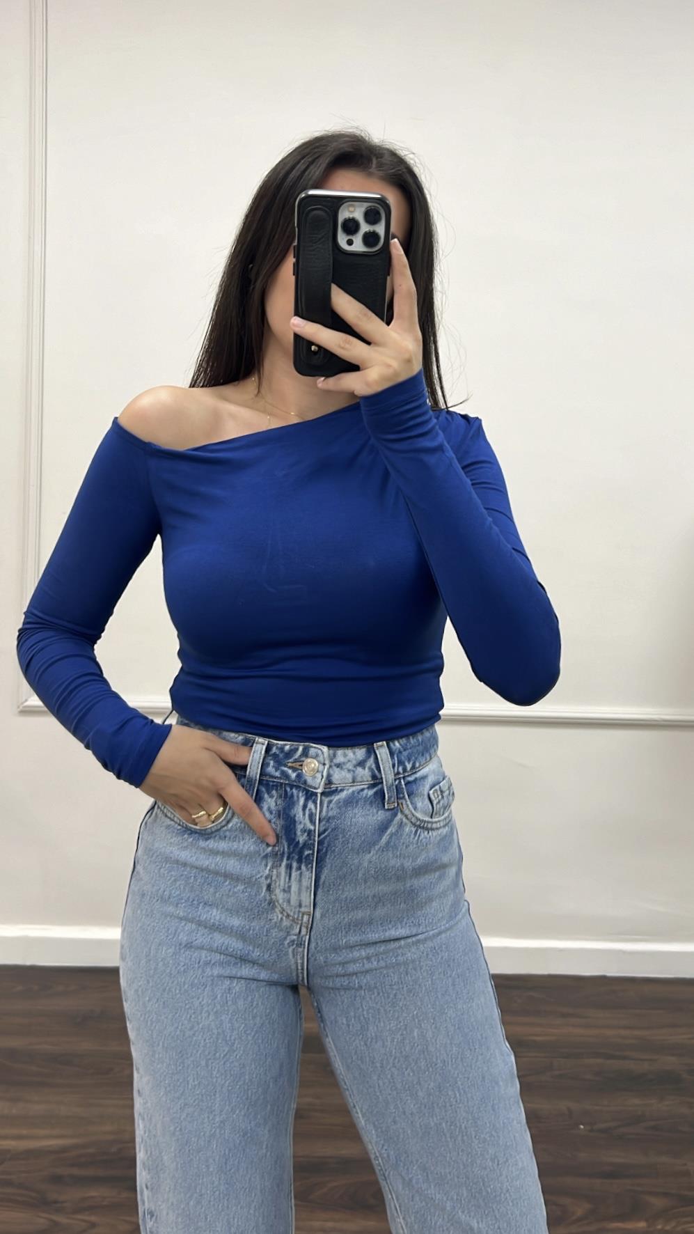 Naky Parlament Mavi Omuz Detay Soft Touch Bluz