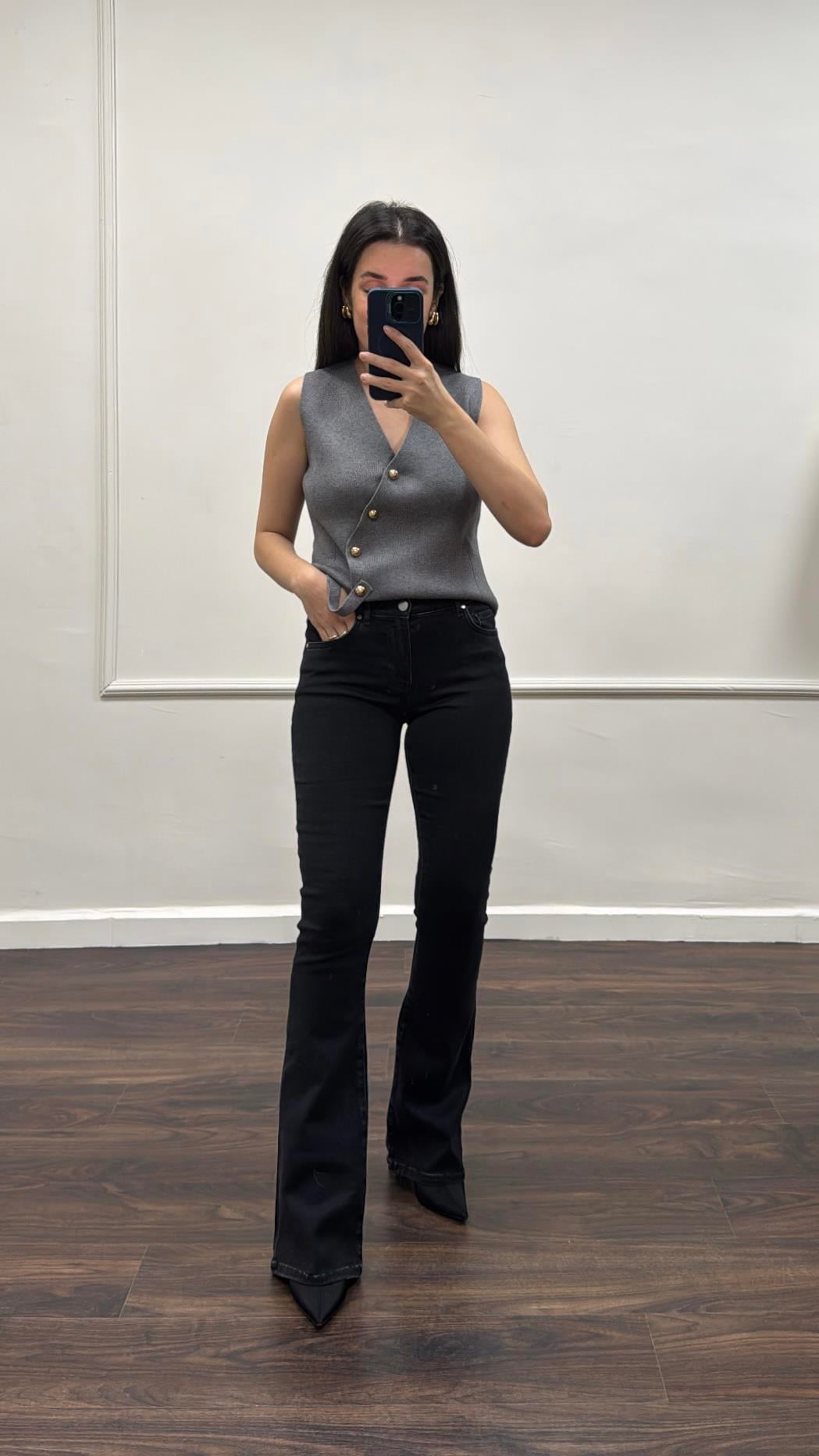 Never Antrasit Orta Bel Flare Jean