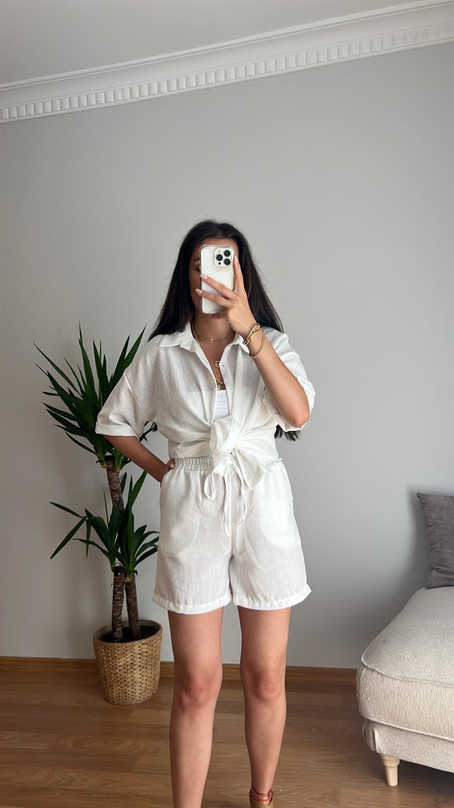 NİCE BEYAZ PAMUKLU ŞORTLU TAKIM