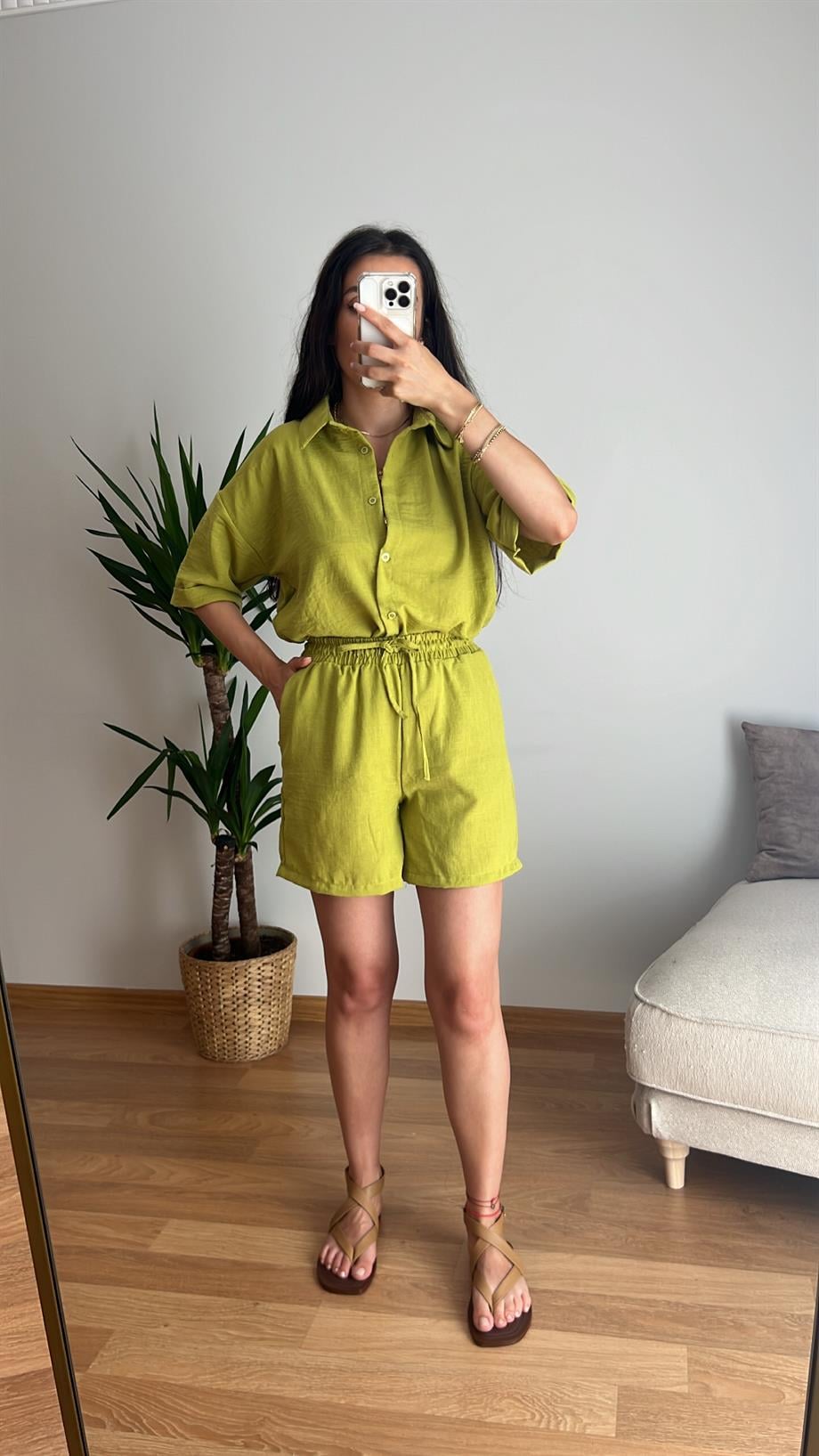 NİCE YAĞ YEŞİLİ PAMUKLU ŞORTLU TAKIM