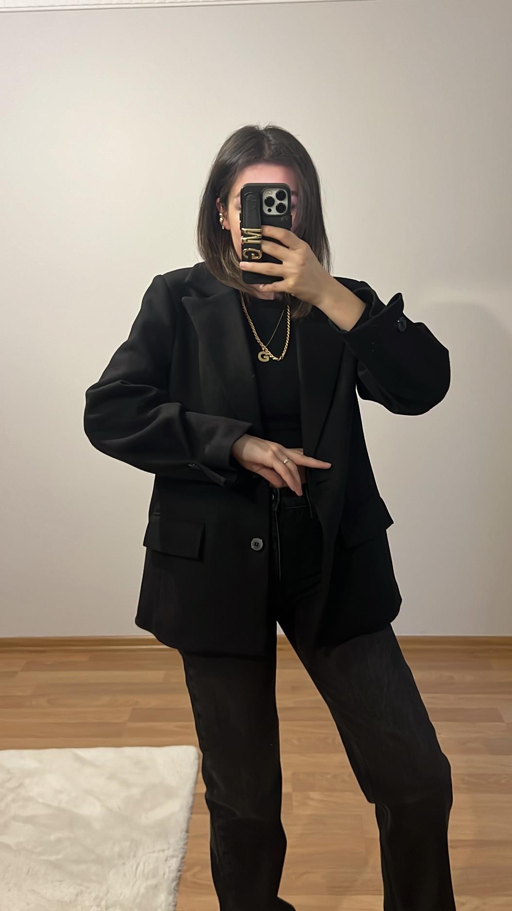 OLİ SİYAH KAŞE BLAZER CEKET