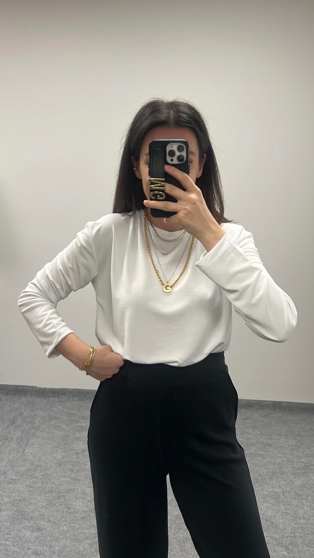 OYSH BEYAZ UZUN KOLLU MODAL LAZER KESİM TİŞÖRT