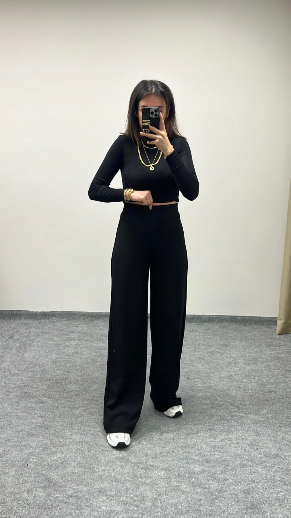 OYSH SİYAH KIŞLIK MODAL BOL PANTOLON