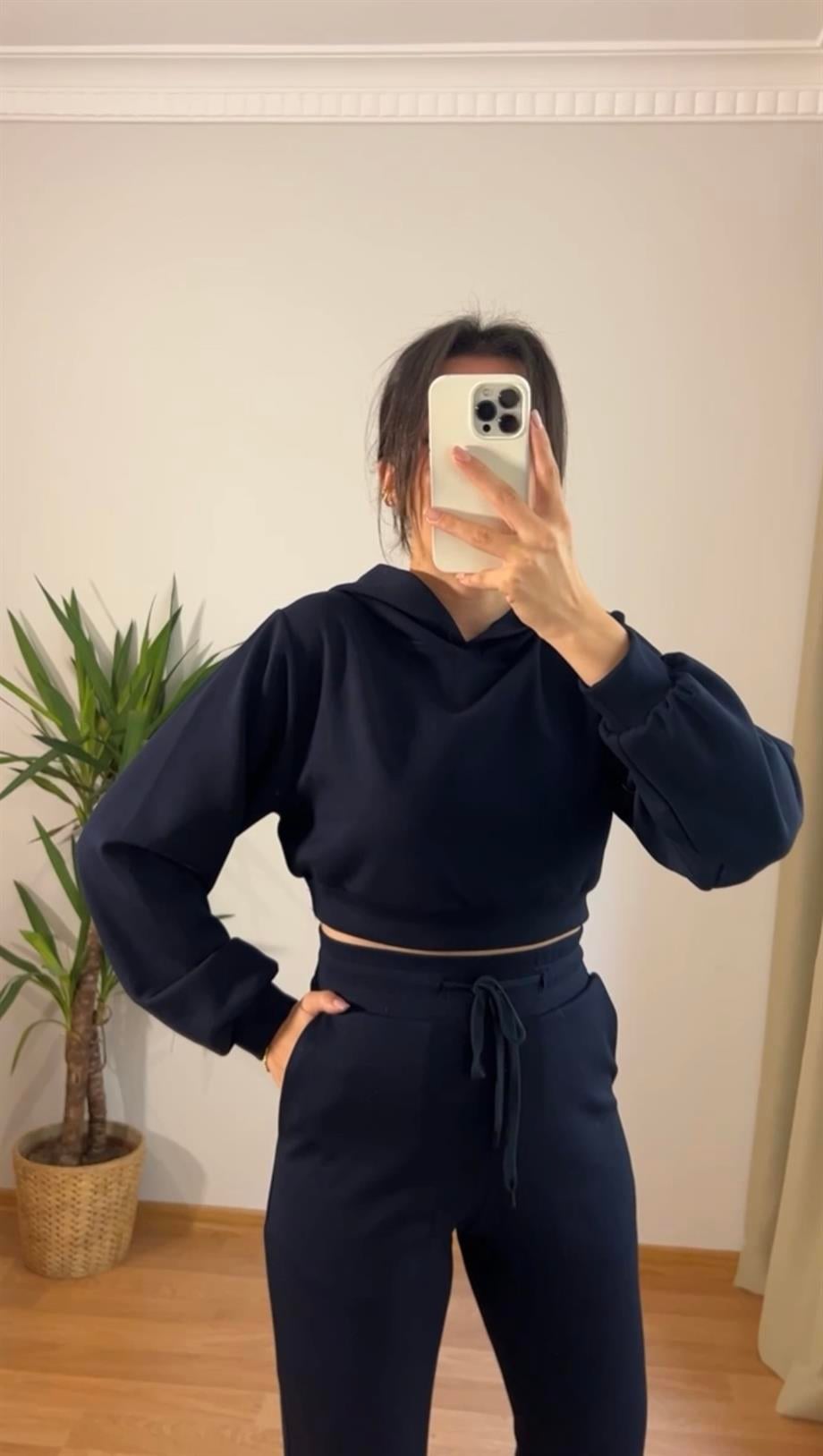 Oysh Yumuşak Dokulu Modal Laci Crop Sweatshirt