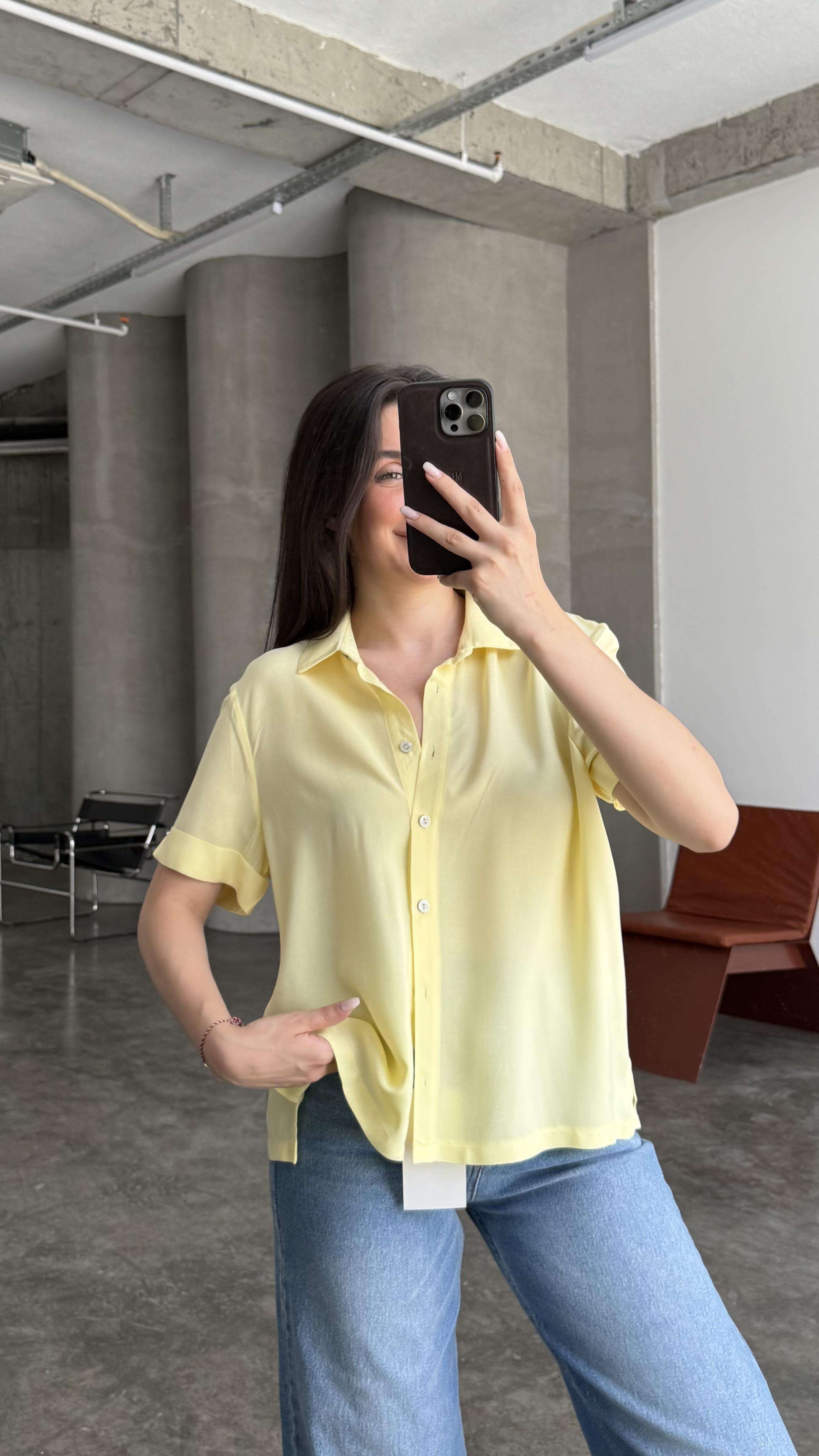 PB Sarı Kısa Kollu Crop Gömlek