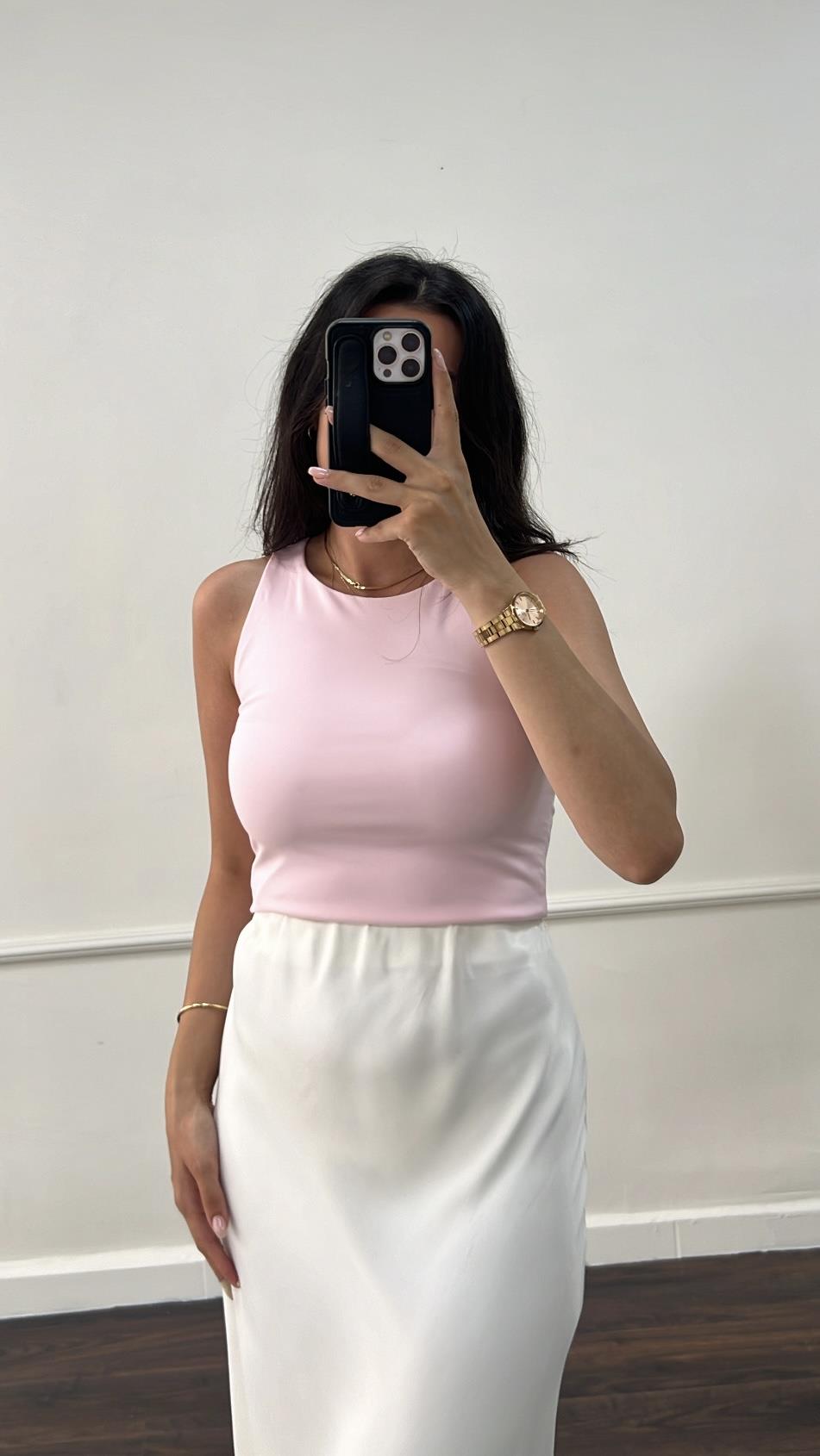 Pembe Çift Katlı Halter Yaka Top