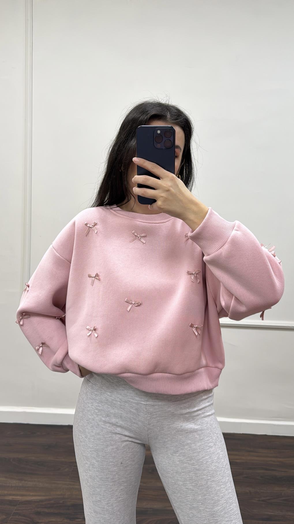 Pembe Fiyonk Detaylı Sweatshirt