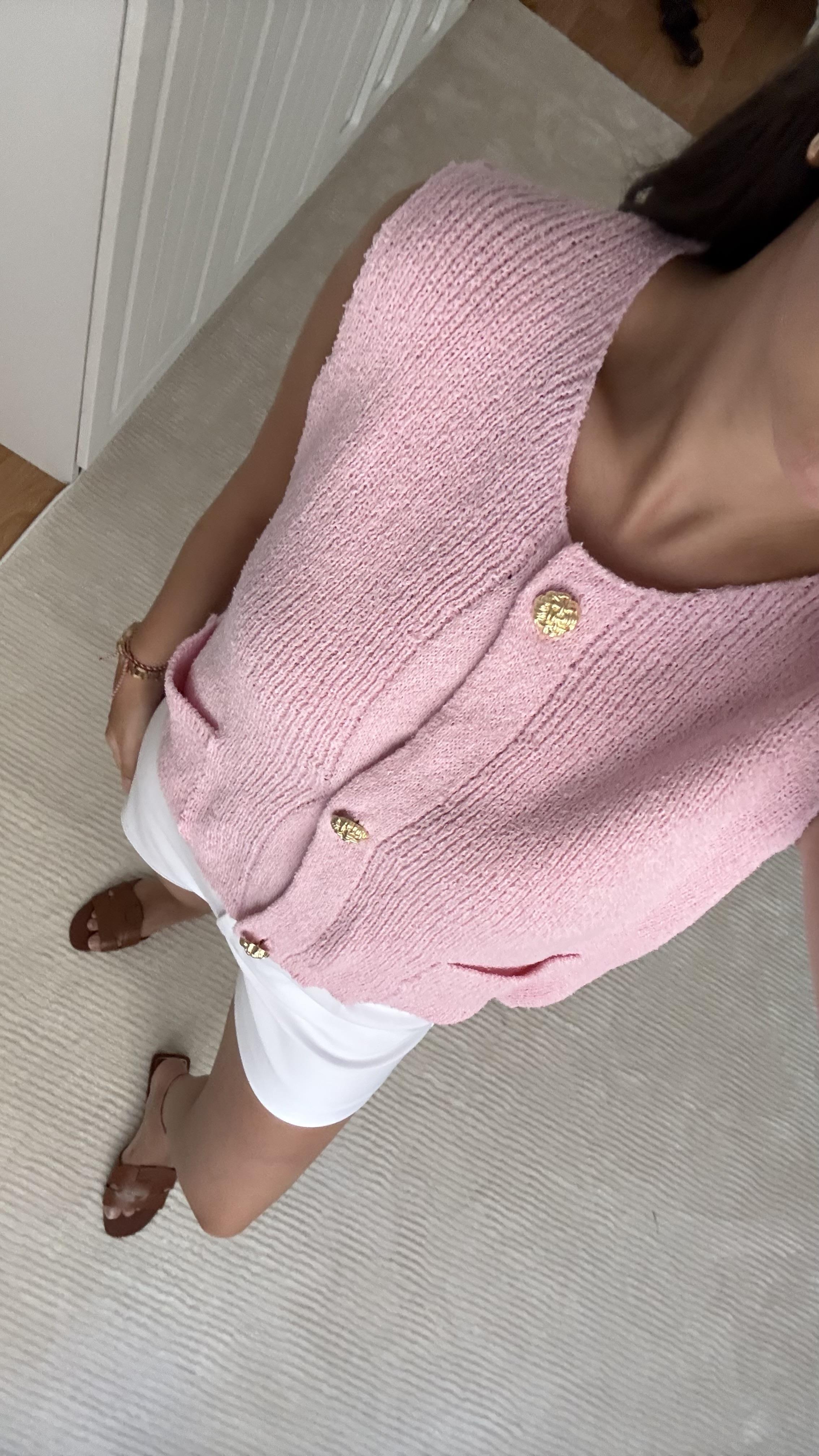 Pembe Gold Düğme detaylı Yelek