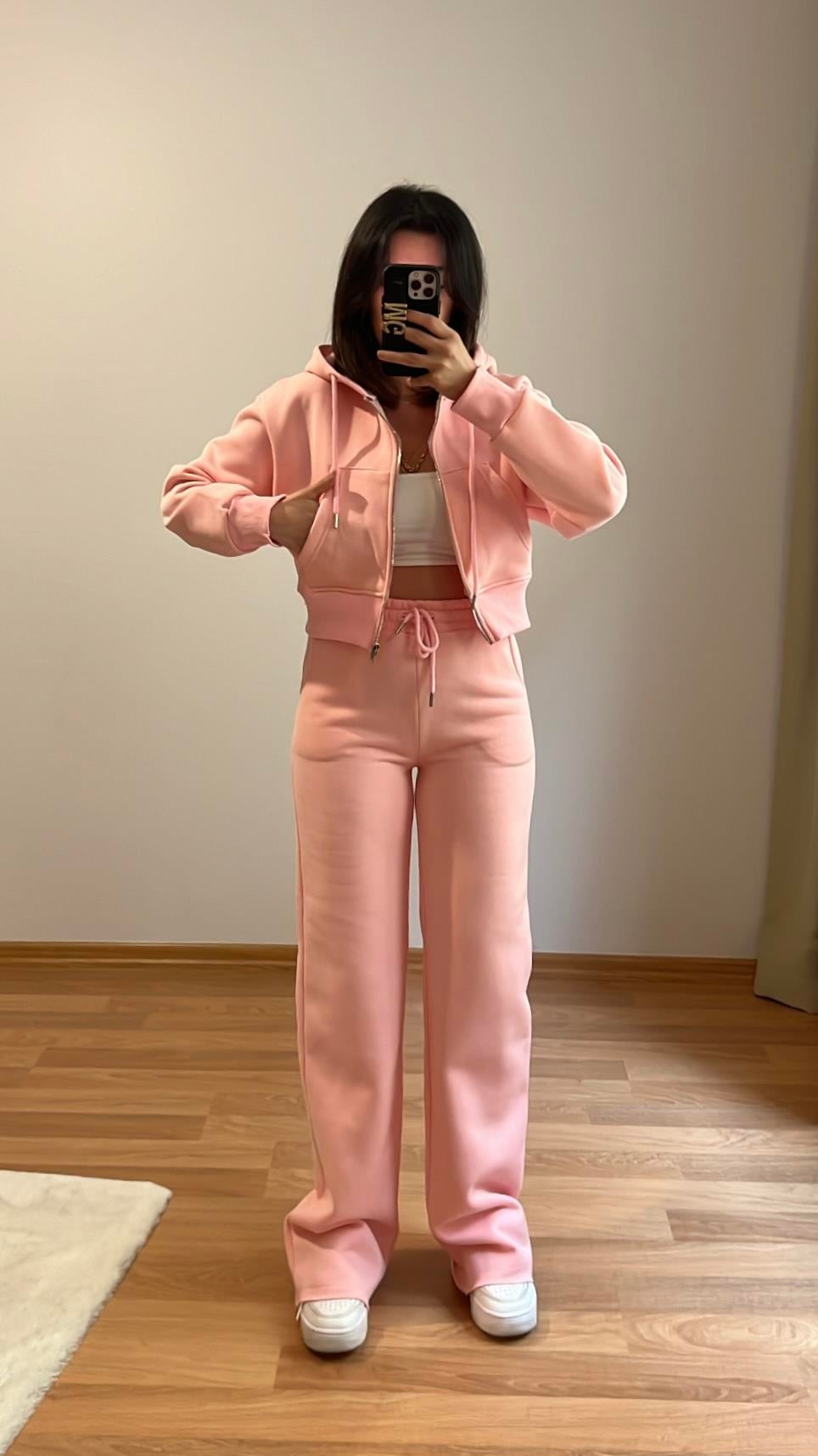 PEMBE PAMUKLU SWEAT PALAZZO TAKIM