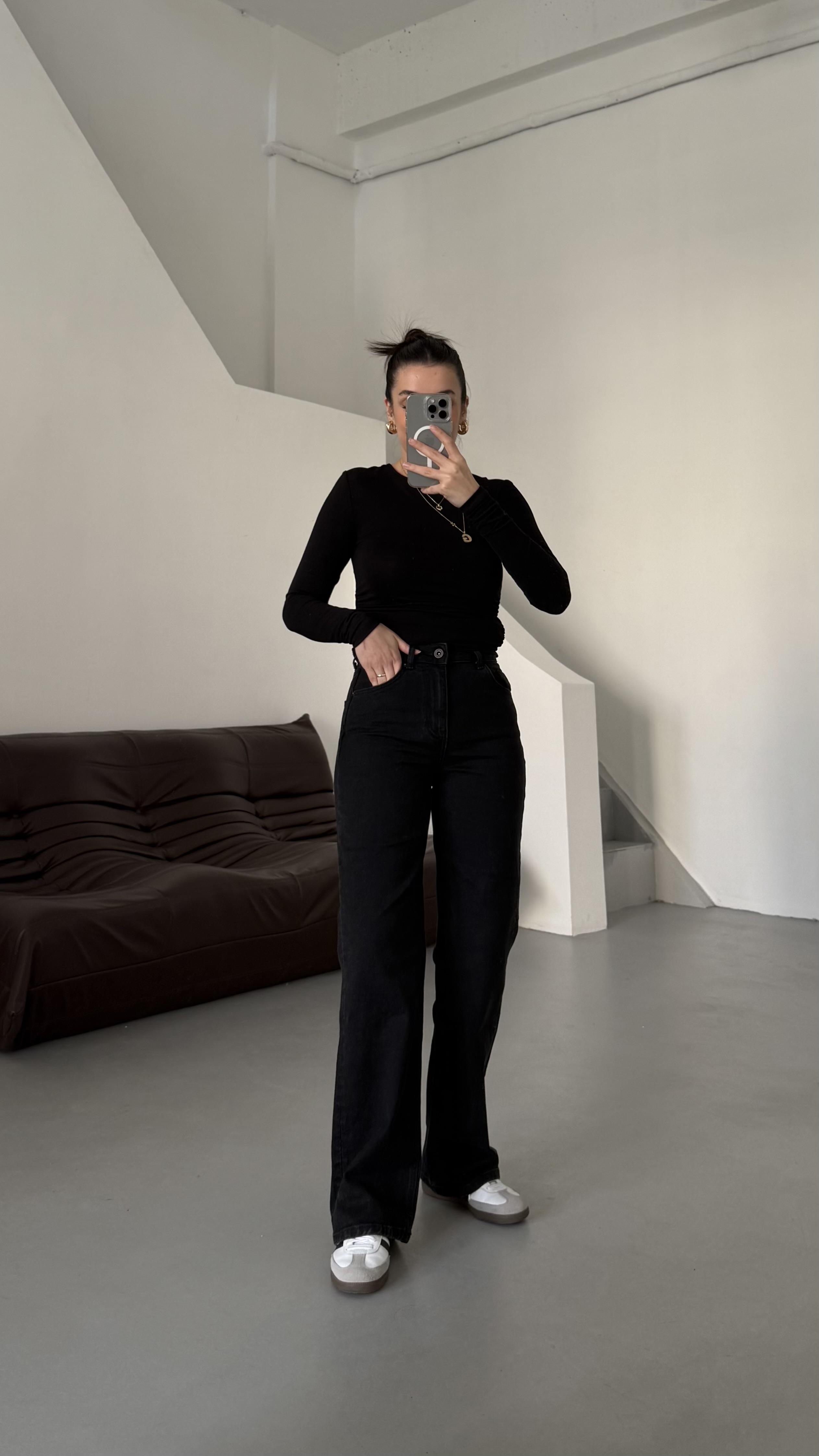 Pıes Siyah Straight Jean