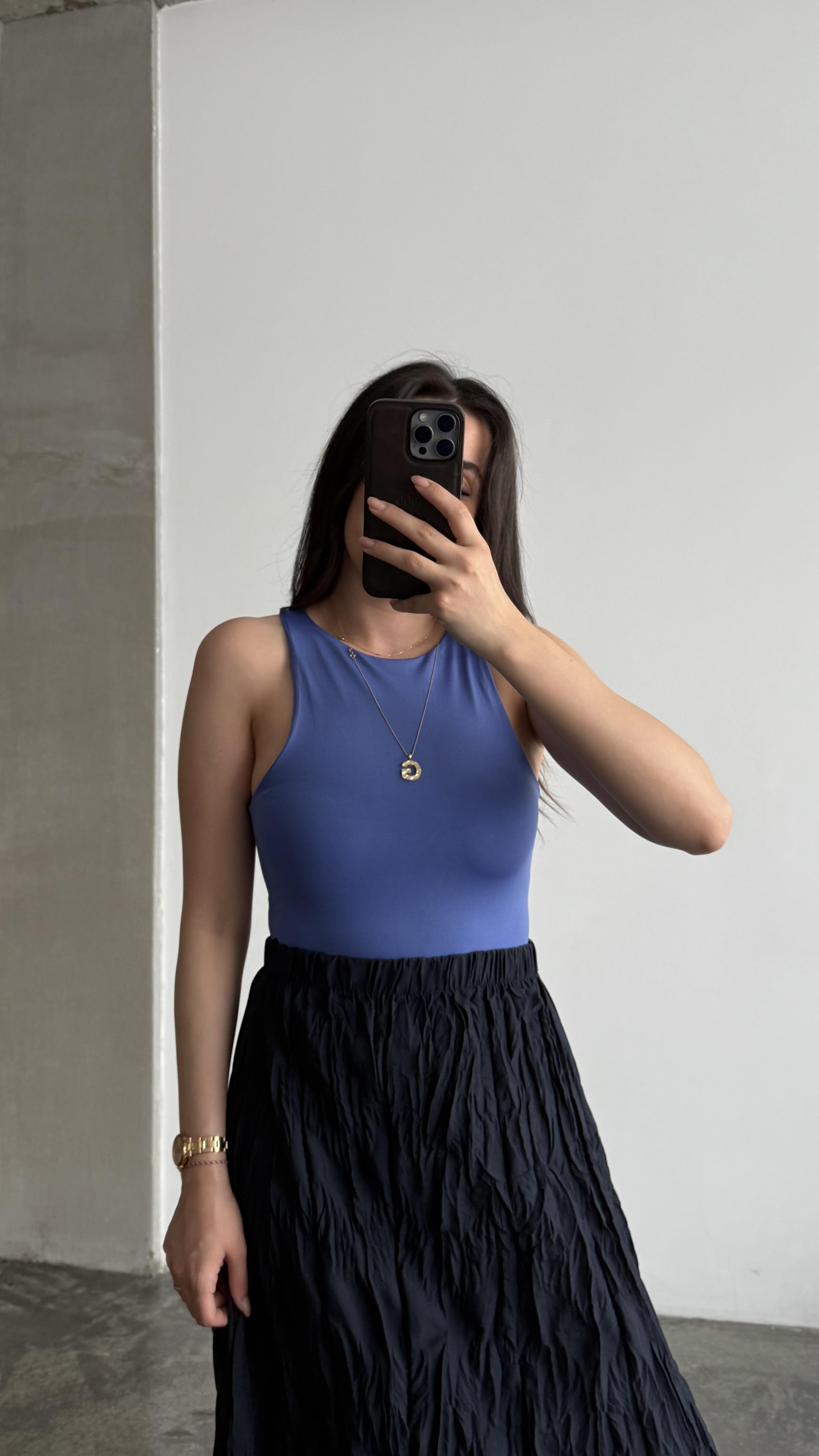 Pub Mavi Halter Yaka Bodysuit