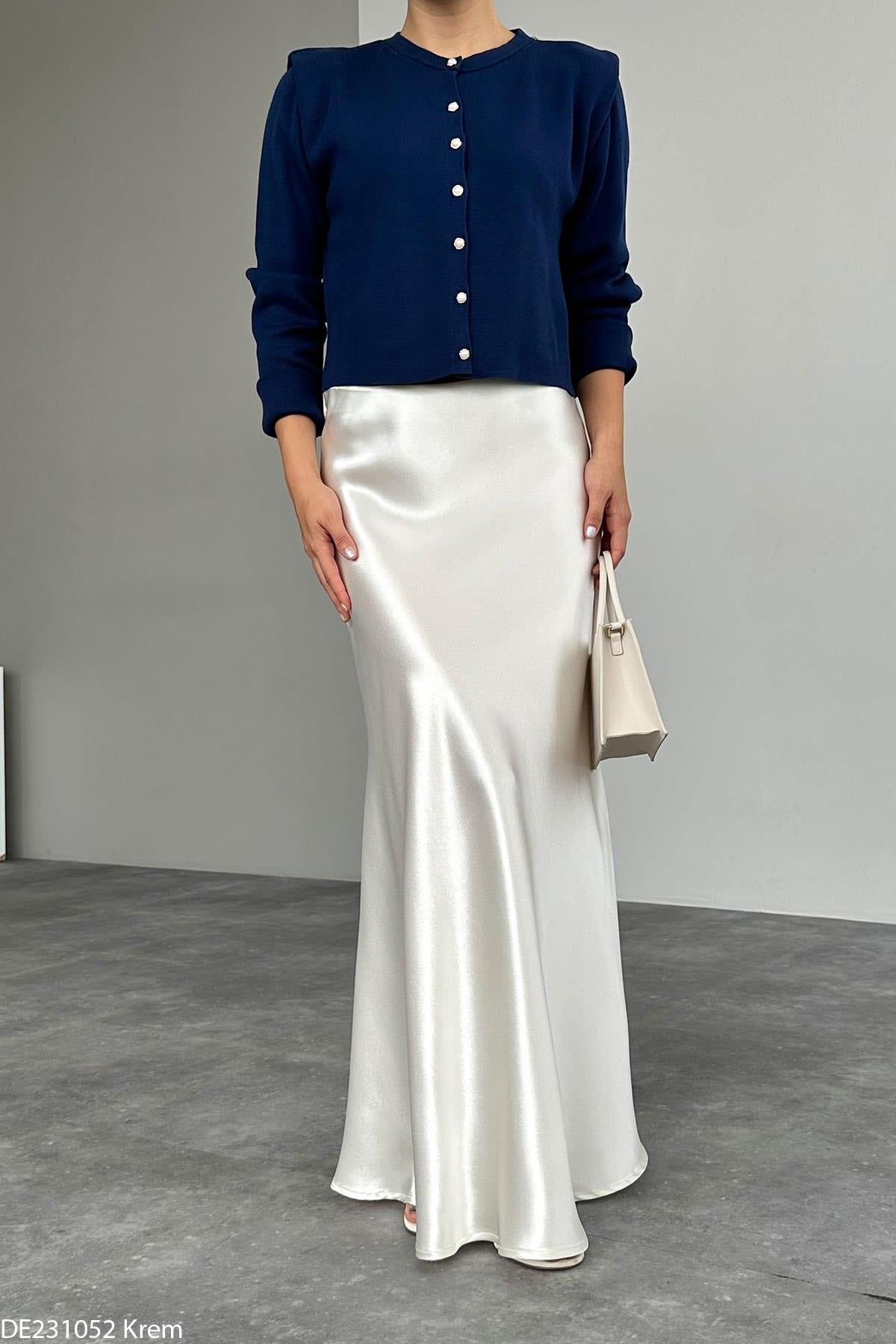 QI BEYAZ MAXİ SATEN ETEK