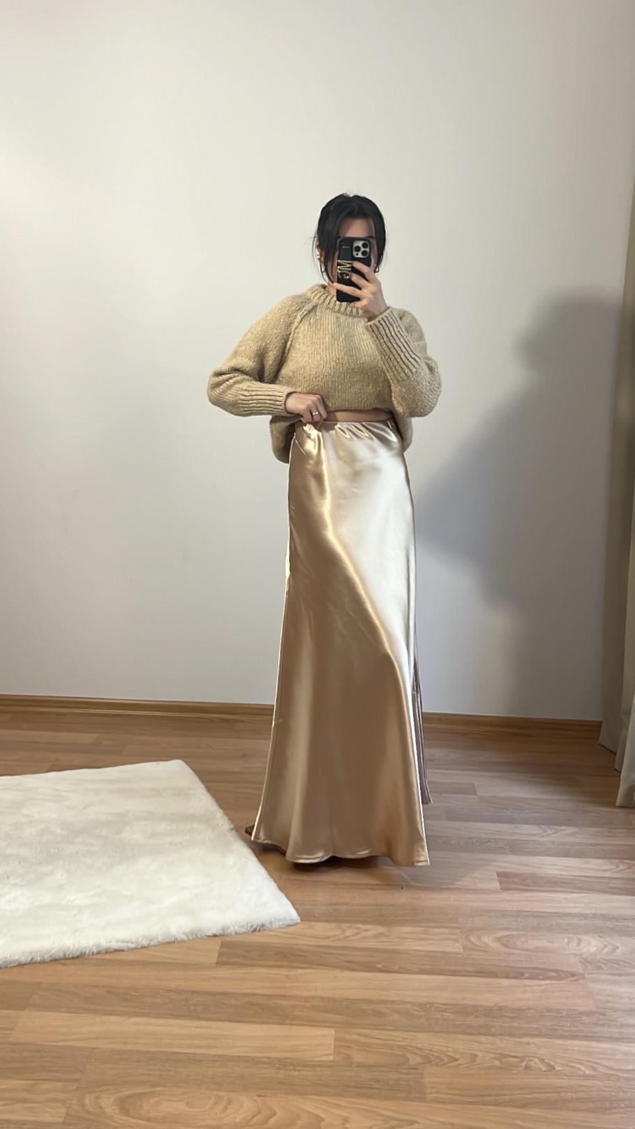 QI ROSE MAXİ SATEN ETEK