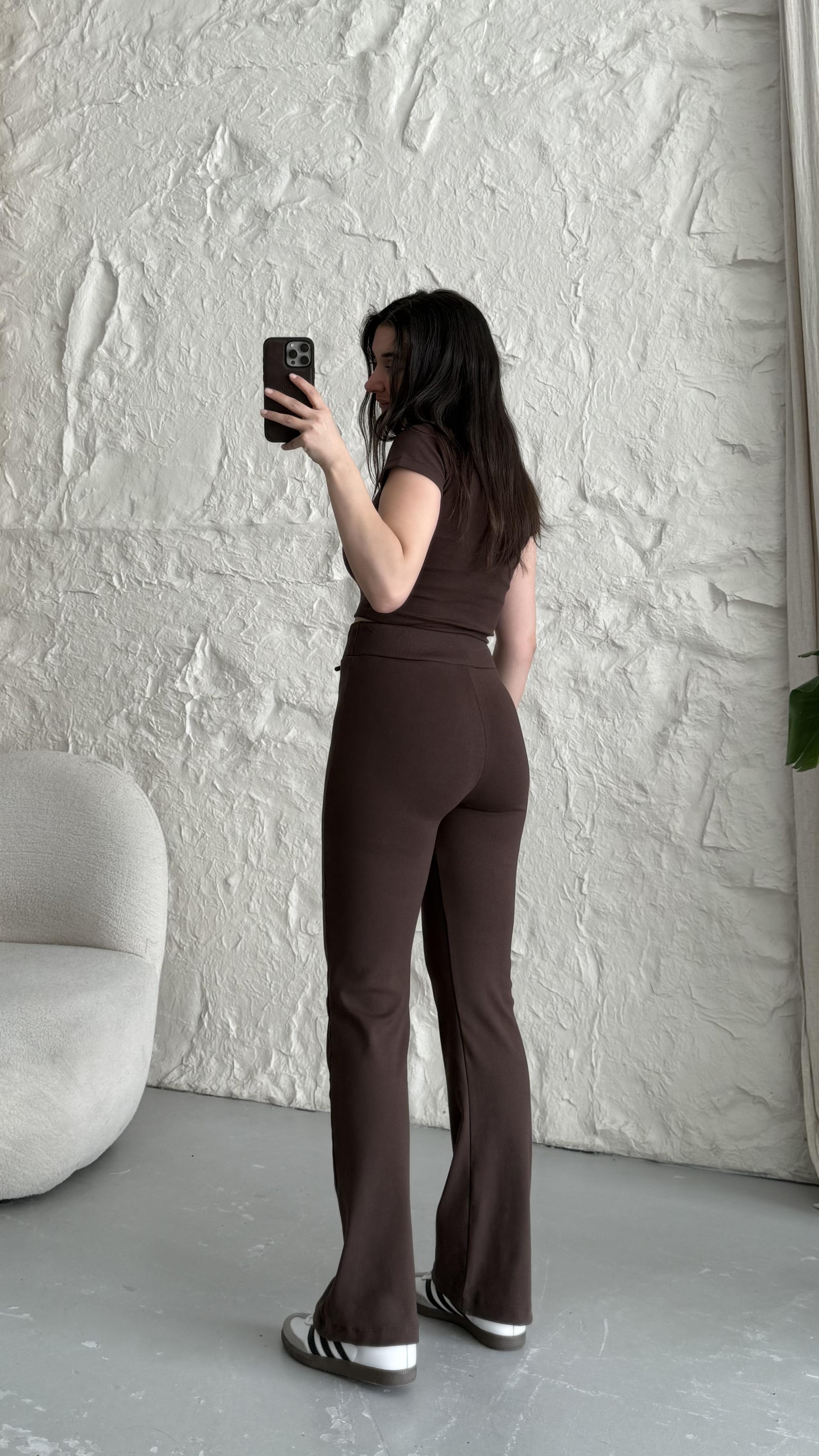 Ribana Acı Kahve Crop Flare Penye Takım
