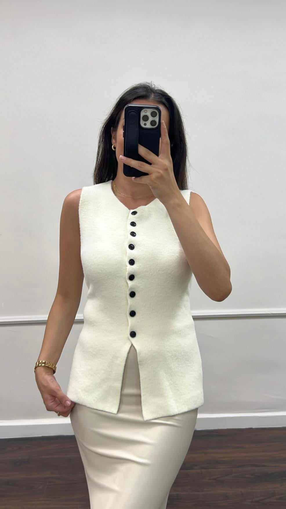 Riva Ekru Organik Visyon Triko Yelek