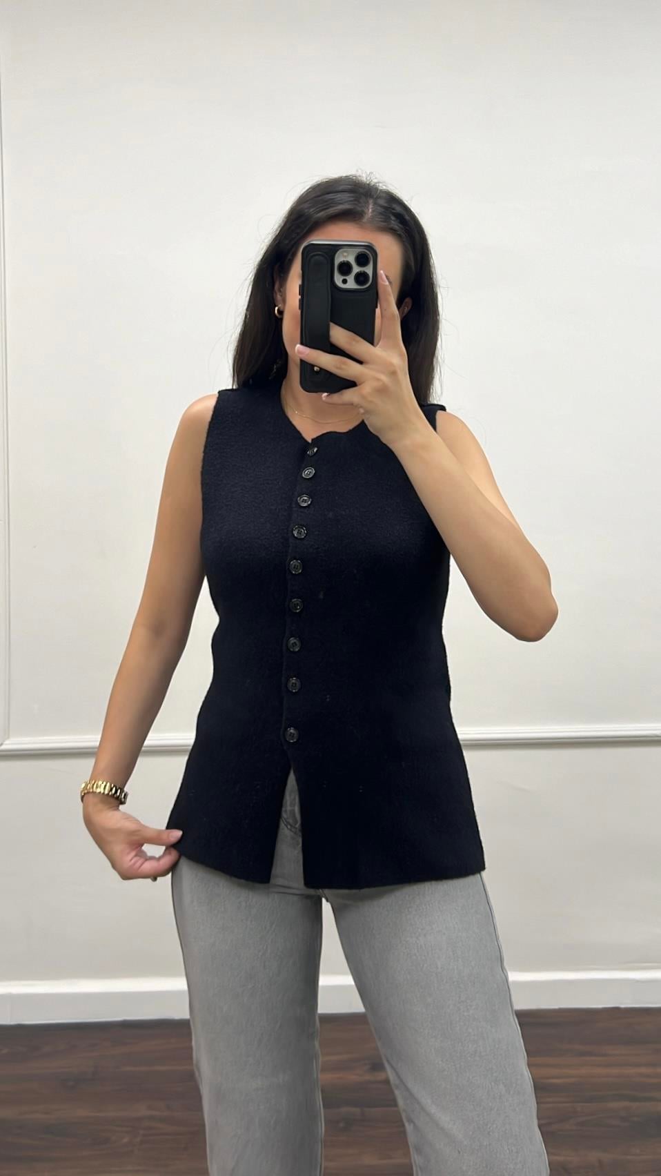 Riva Siyah Organik Visyon Triko Yelek