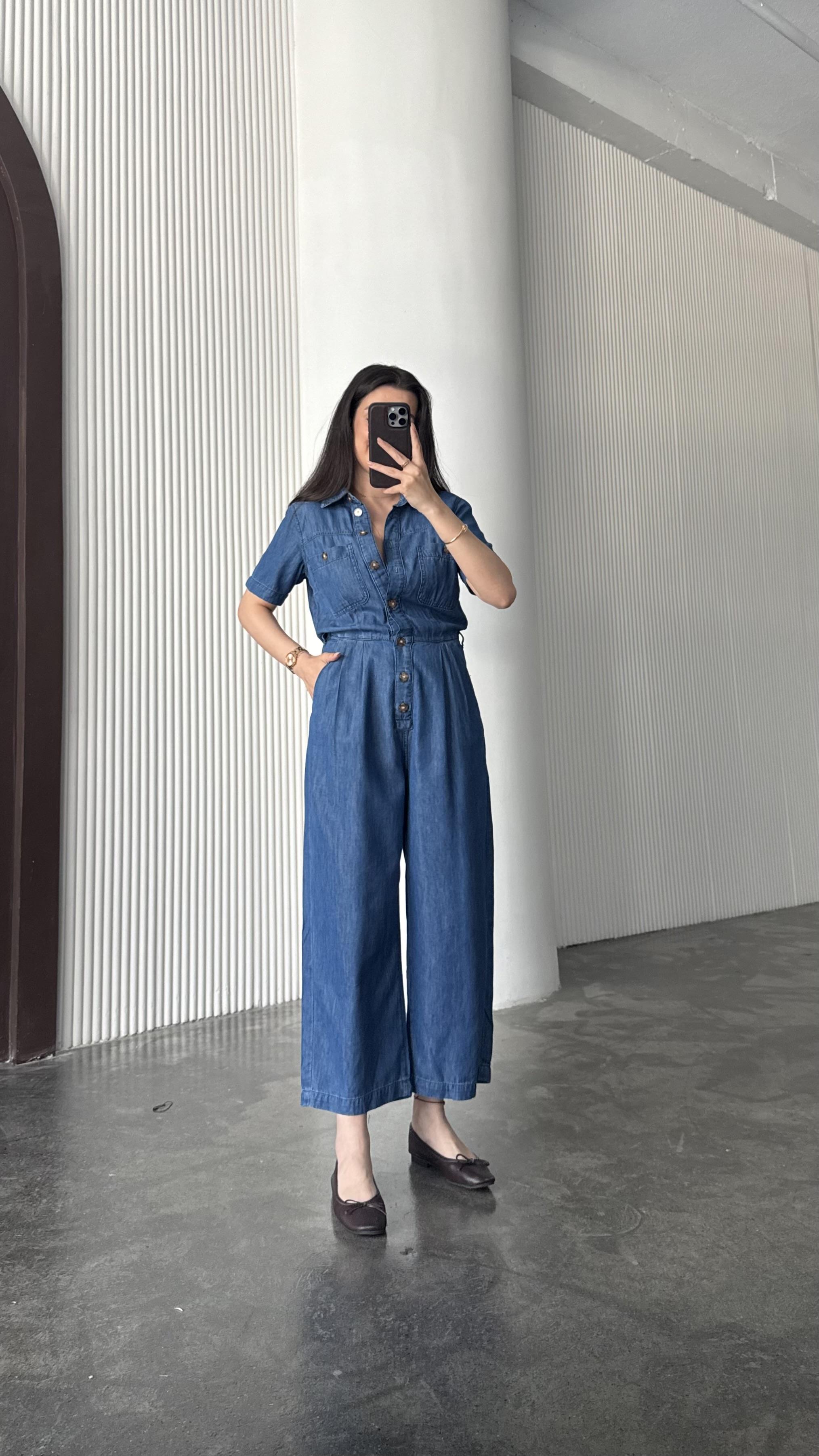 Sansa Koyu Mavi Tensel Denim Tulum