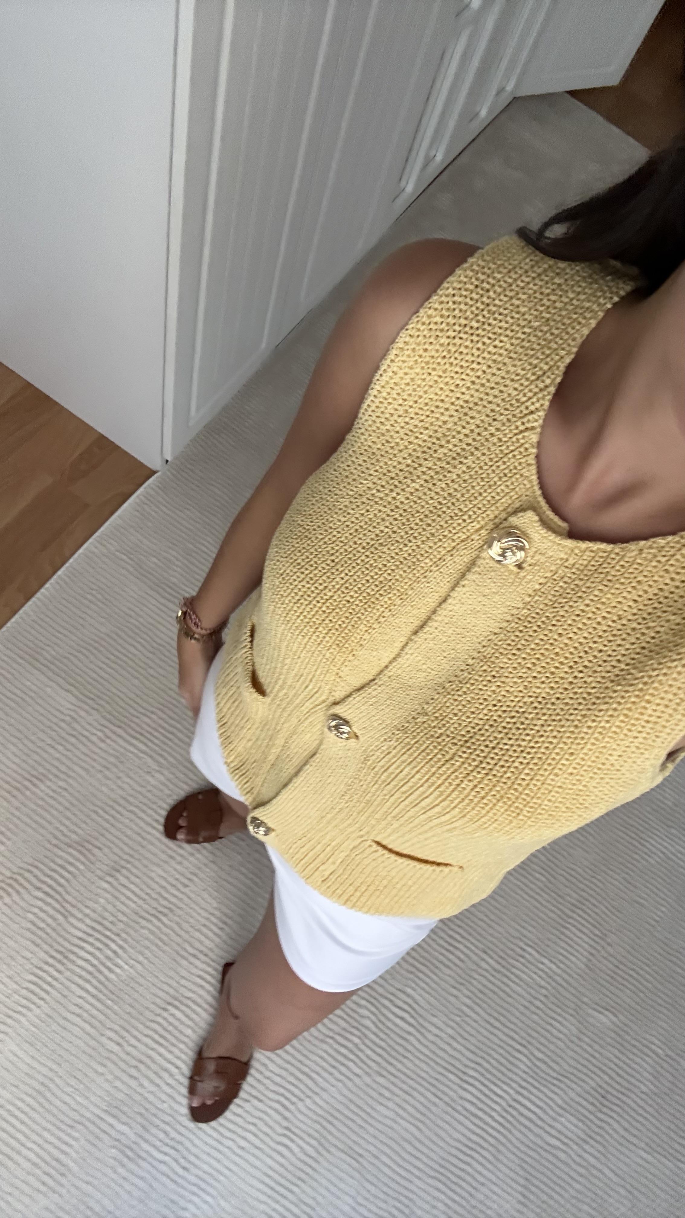 Sarı Gold Düğme detaylı Yelek