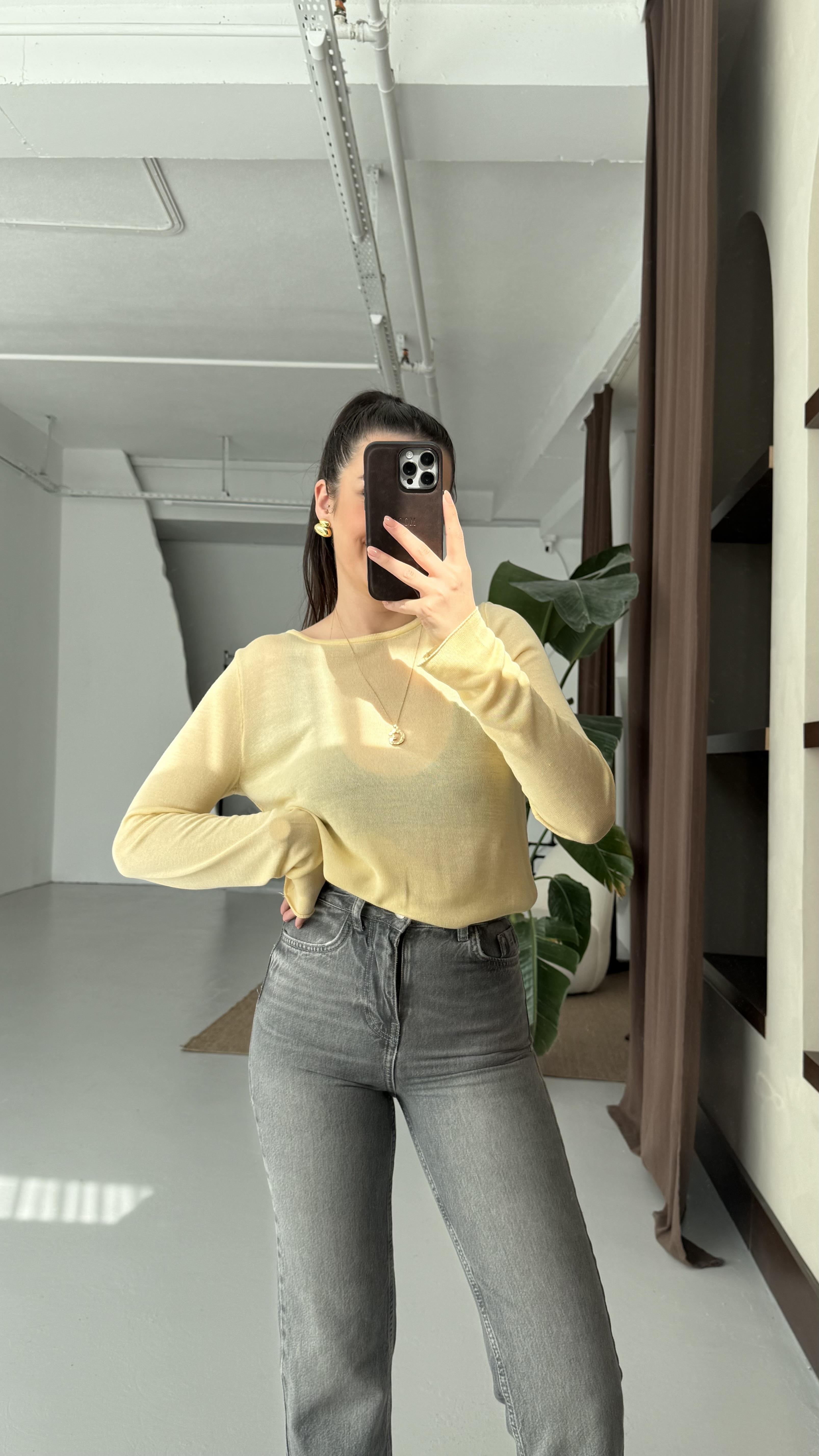 Sarı Viskon Transparan Mevsimlik Bluz