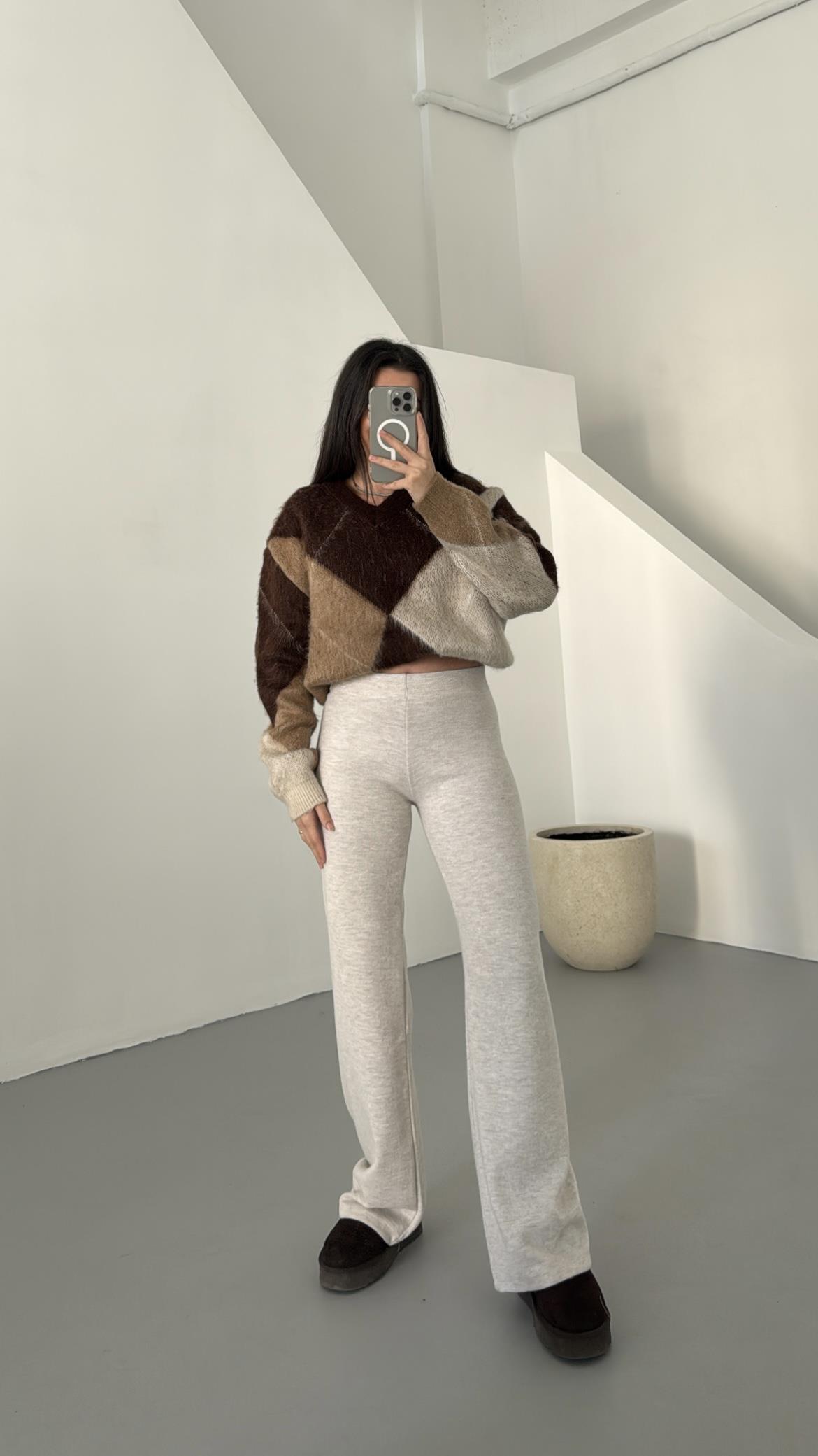 Sezon Dokulu Kendinden Fitilli Örme Pantolon