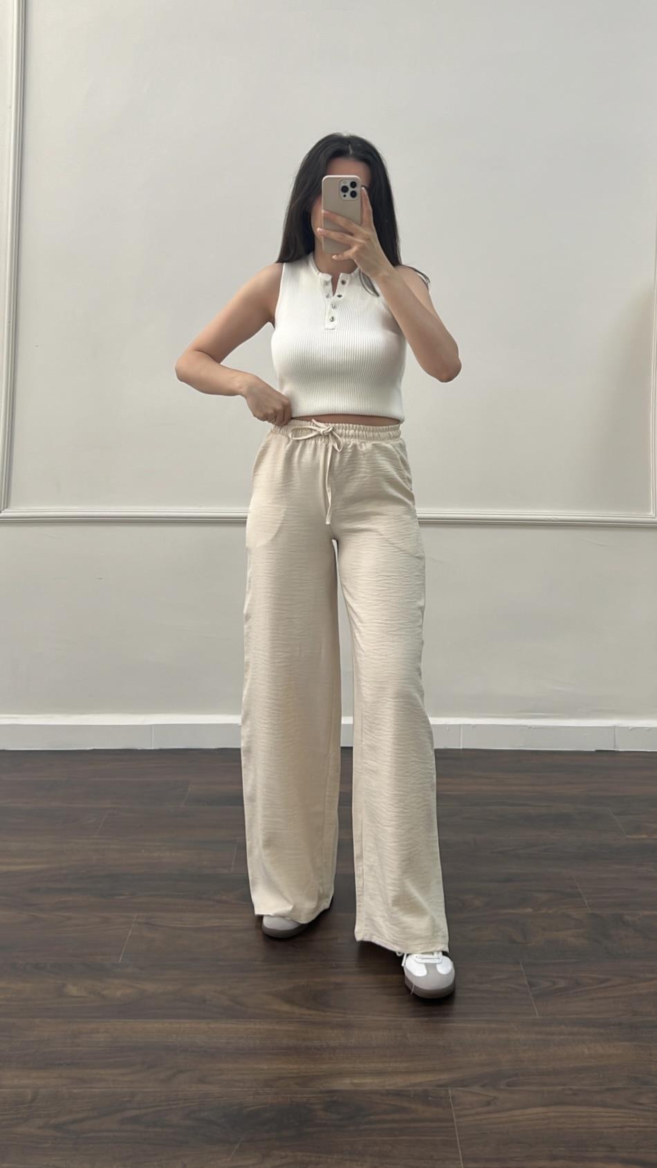 Shopi Bej Keten Pantolon