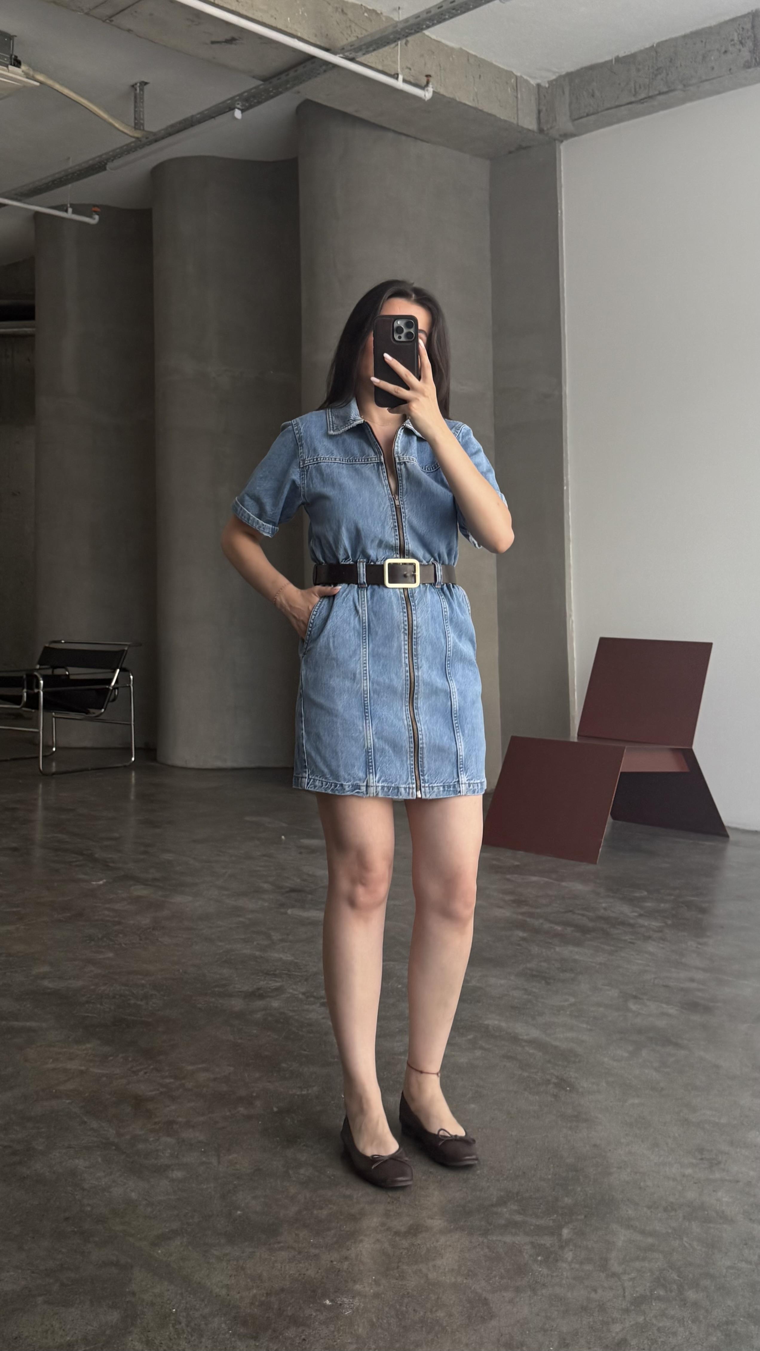 SHP Mavi Fermuar Detaylı Denim Elbise