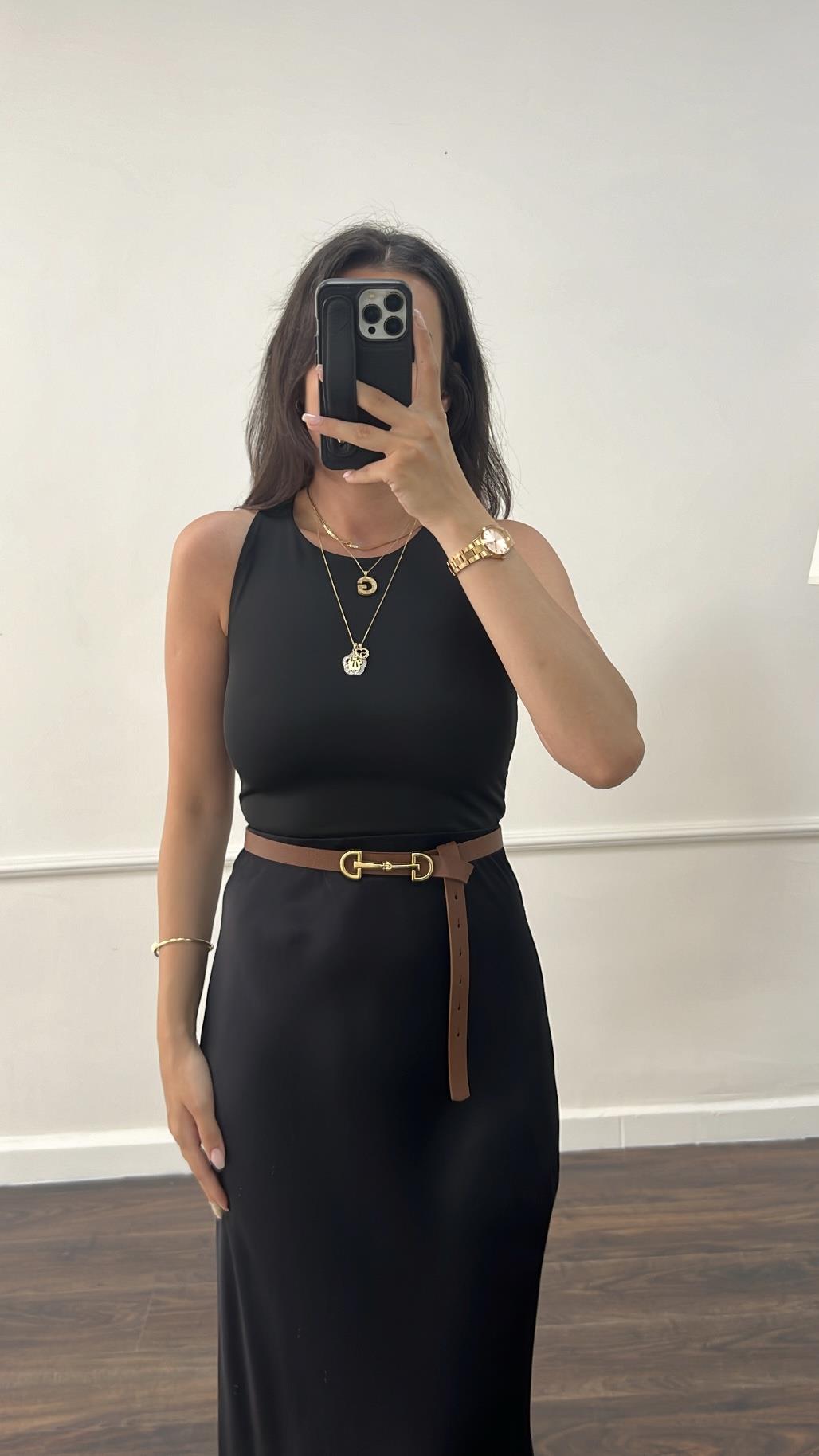 Siyah Çift Katlı Halter Yaka Top