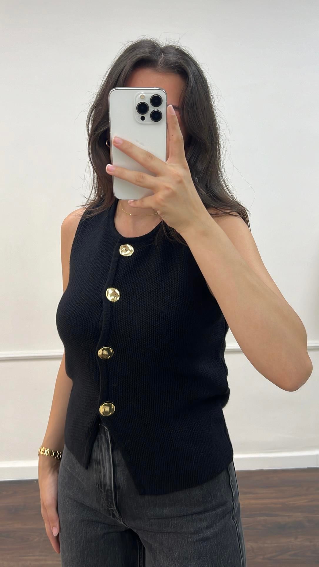 Siyah Düz Renk Triko Yelek