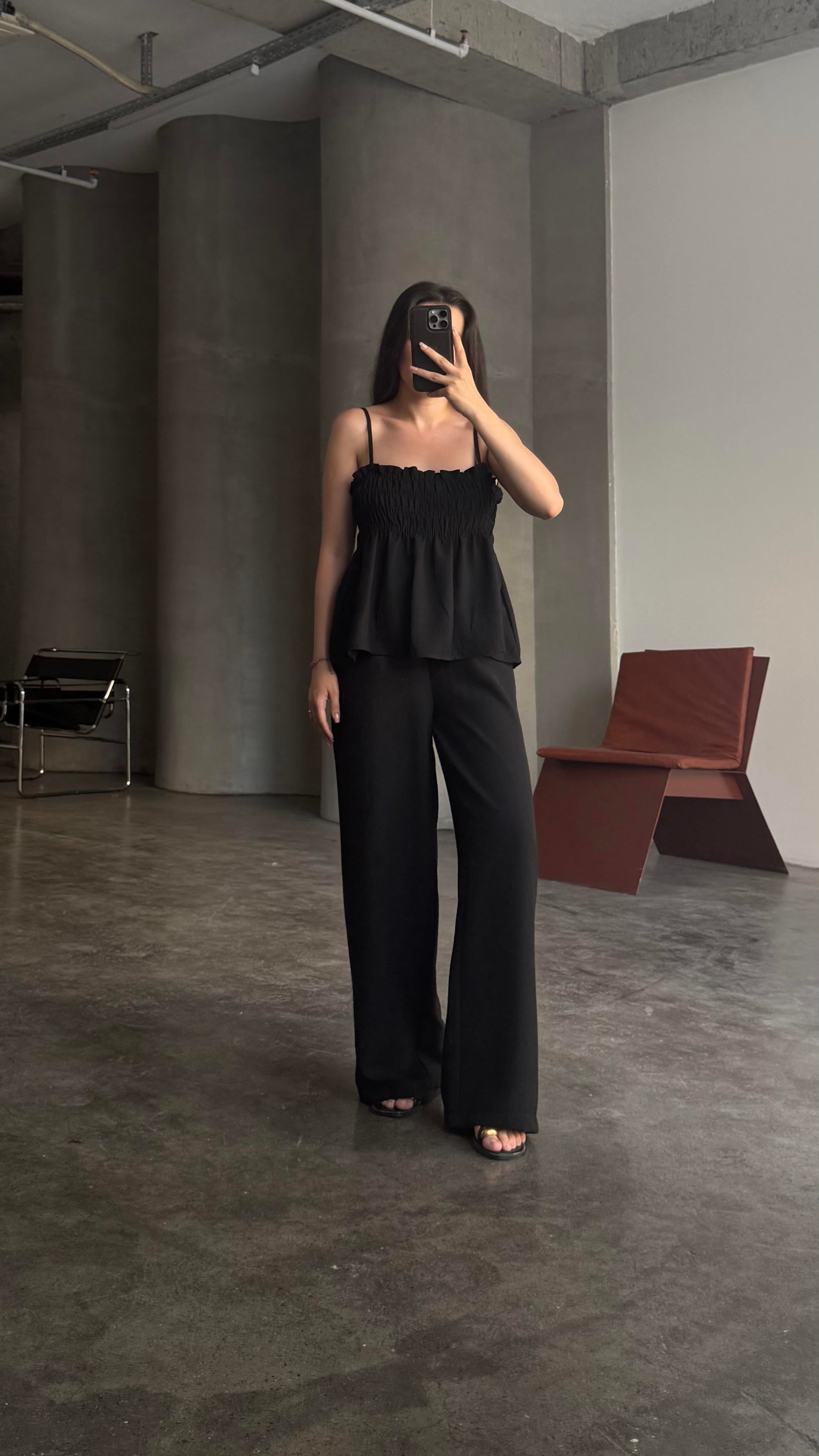 Siyah Gipeli Bluz Pantolon Takım