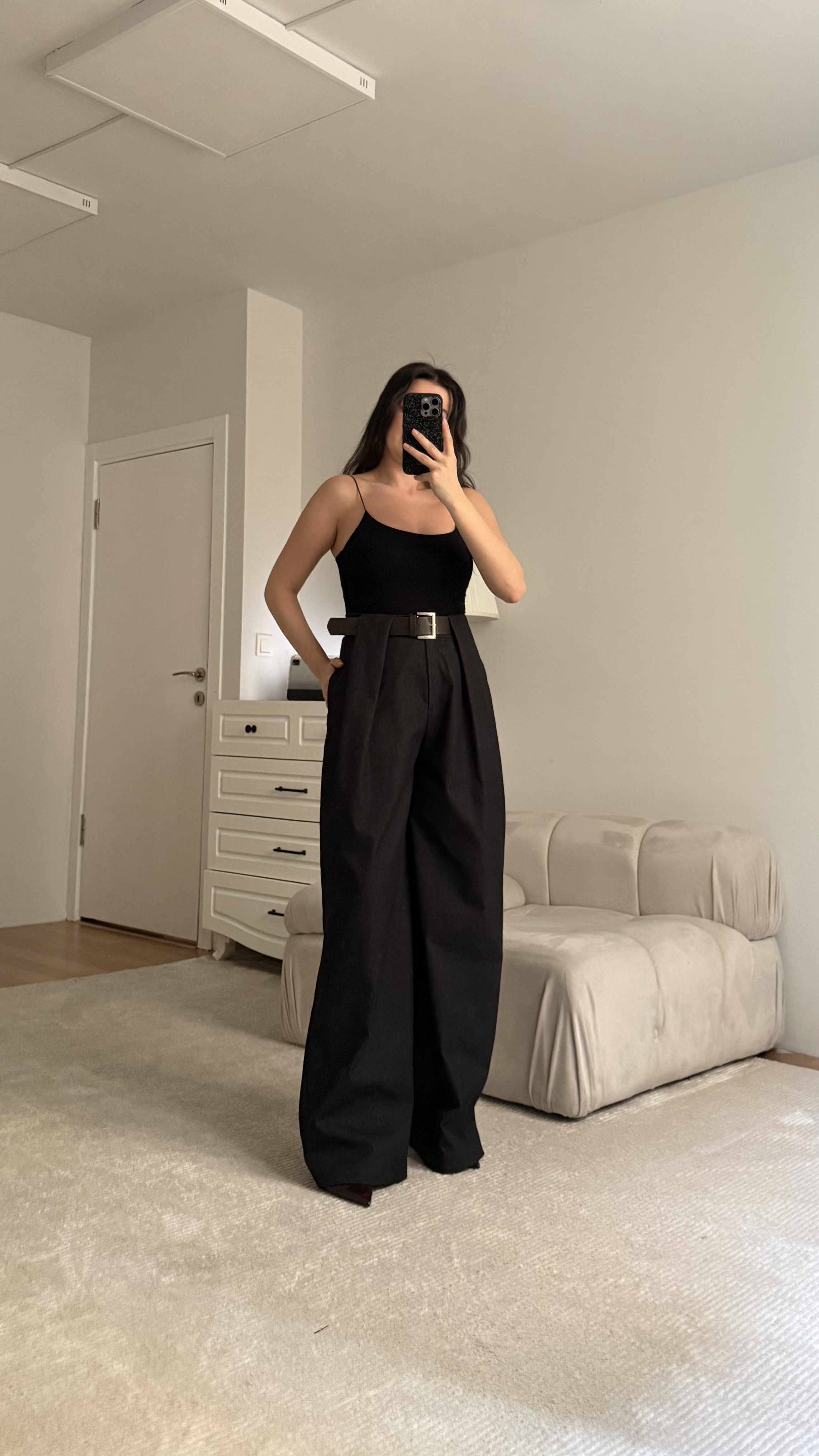 Siyah Kemerli Palazzo Pantolon