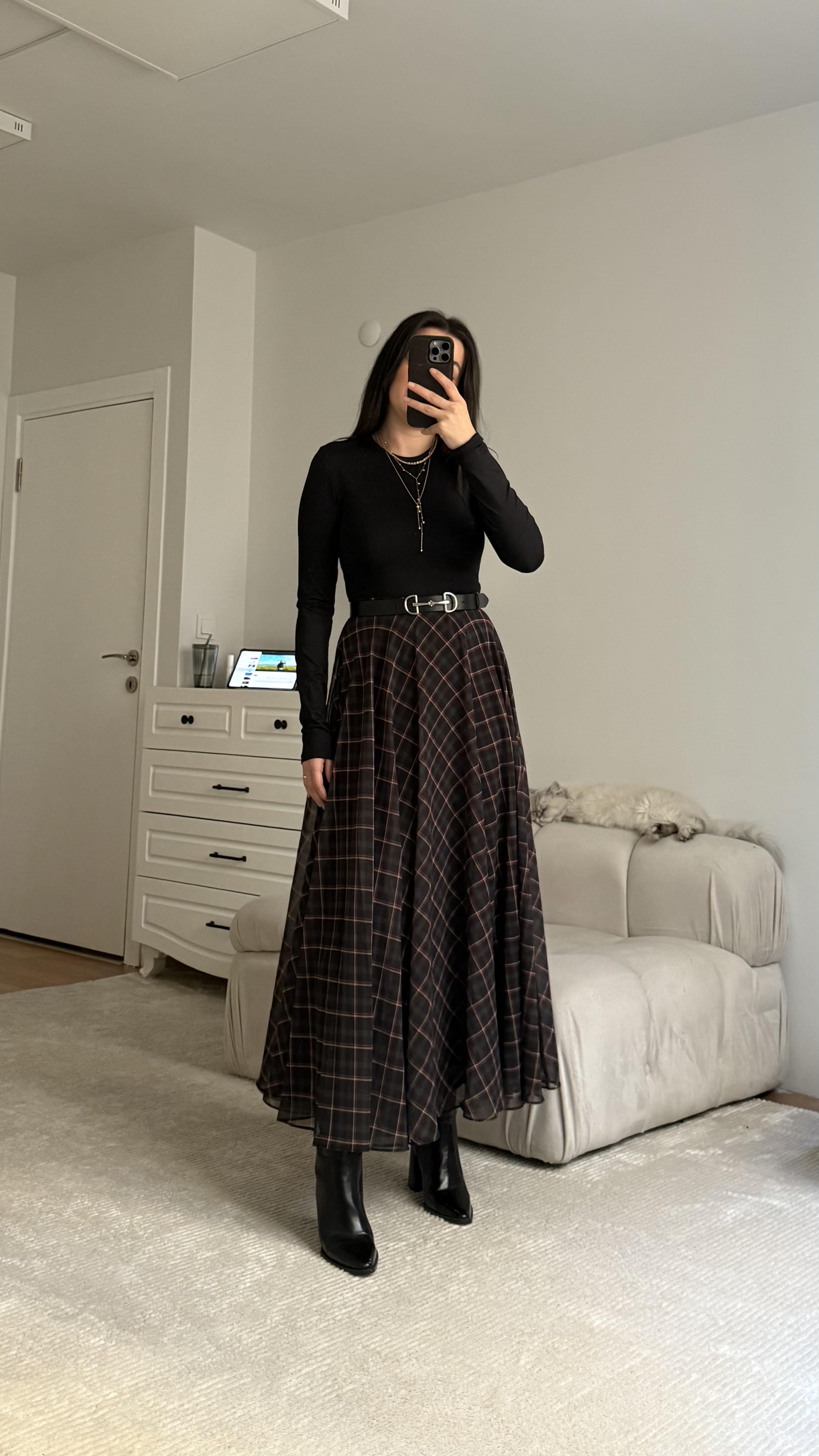 Siyah Lacivert Bordo Çizgili Astarlı Etek