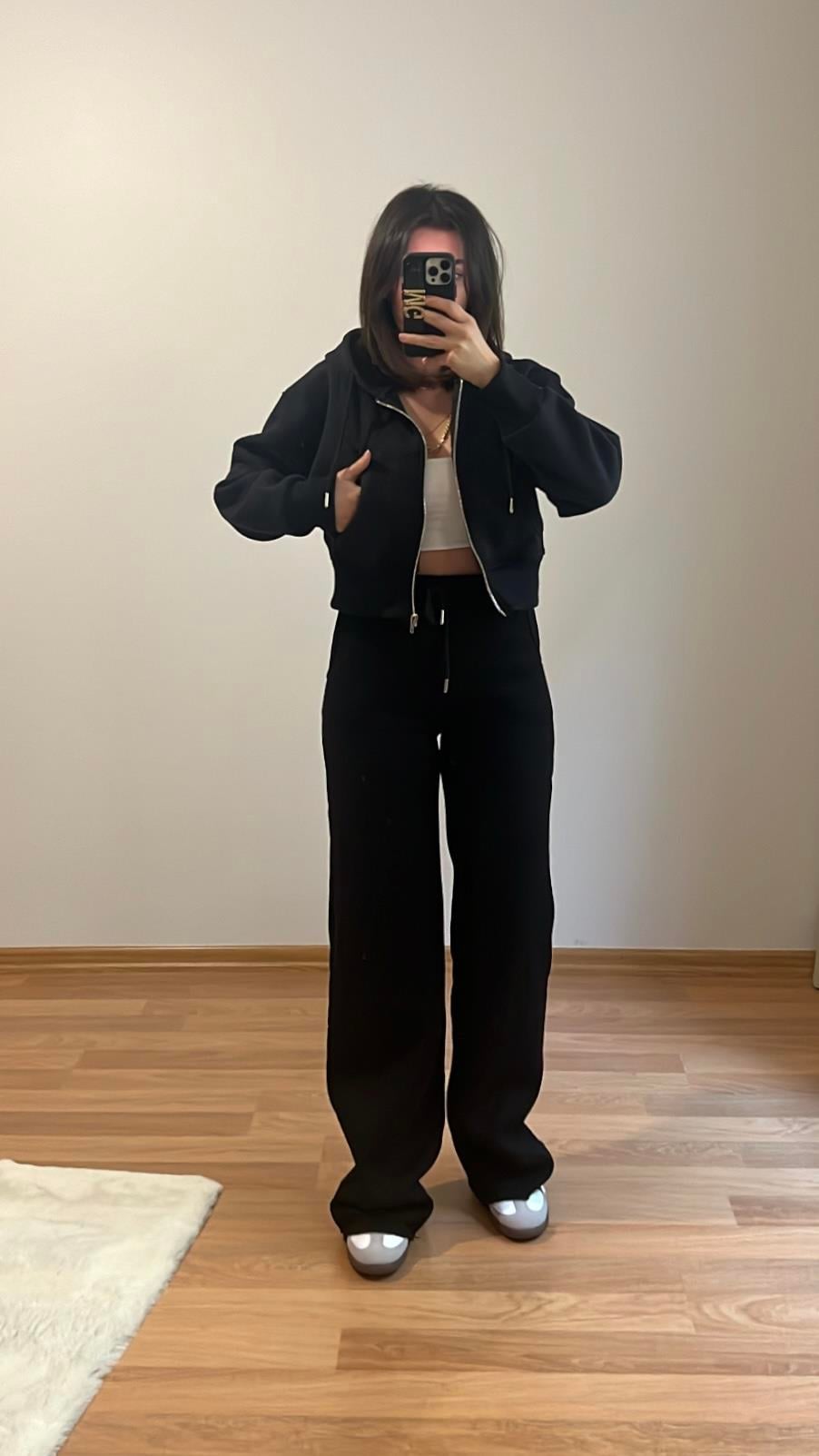 SİYAH PAMUKLU SWEAT PALAZZO TAKIM