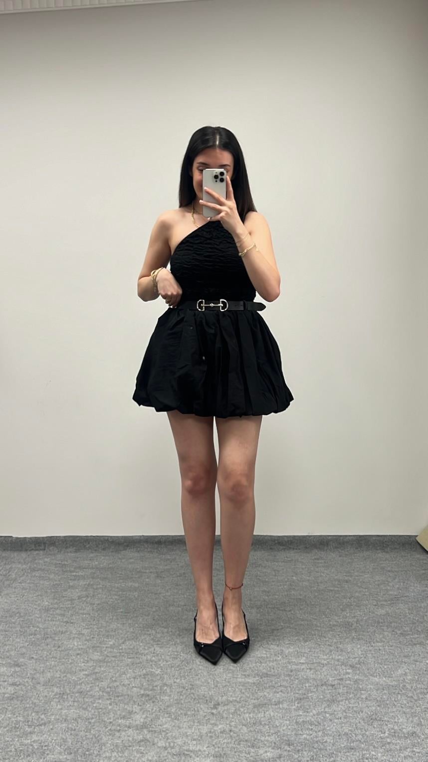 Siyah Paraşüt Mini Balon Etek