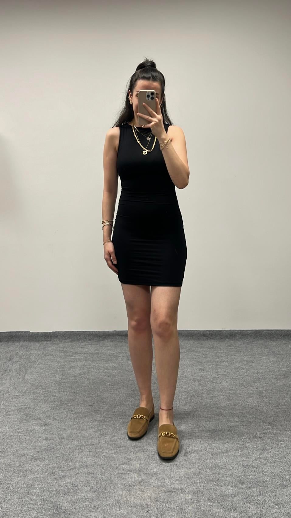 SİYAH SOFT TOUCH DRAPE DETAY ELBİSE