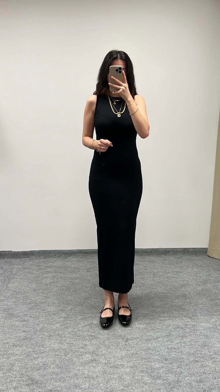 SİYAH SOFT TOUCH SIFIR KOL MAXİ ELBİSE