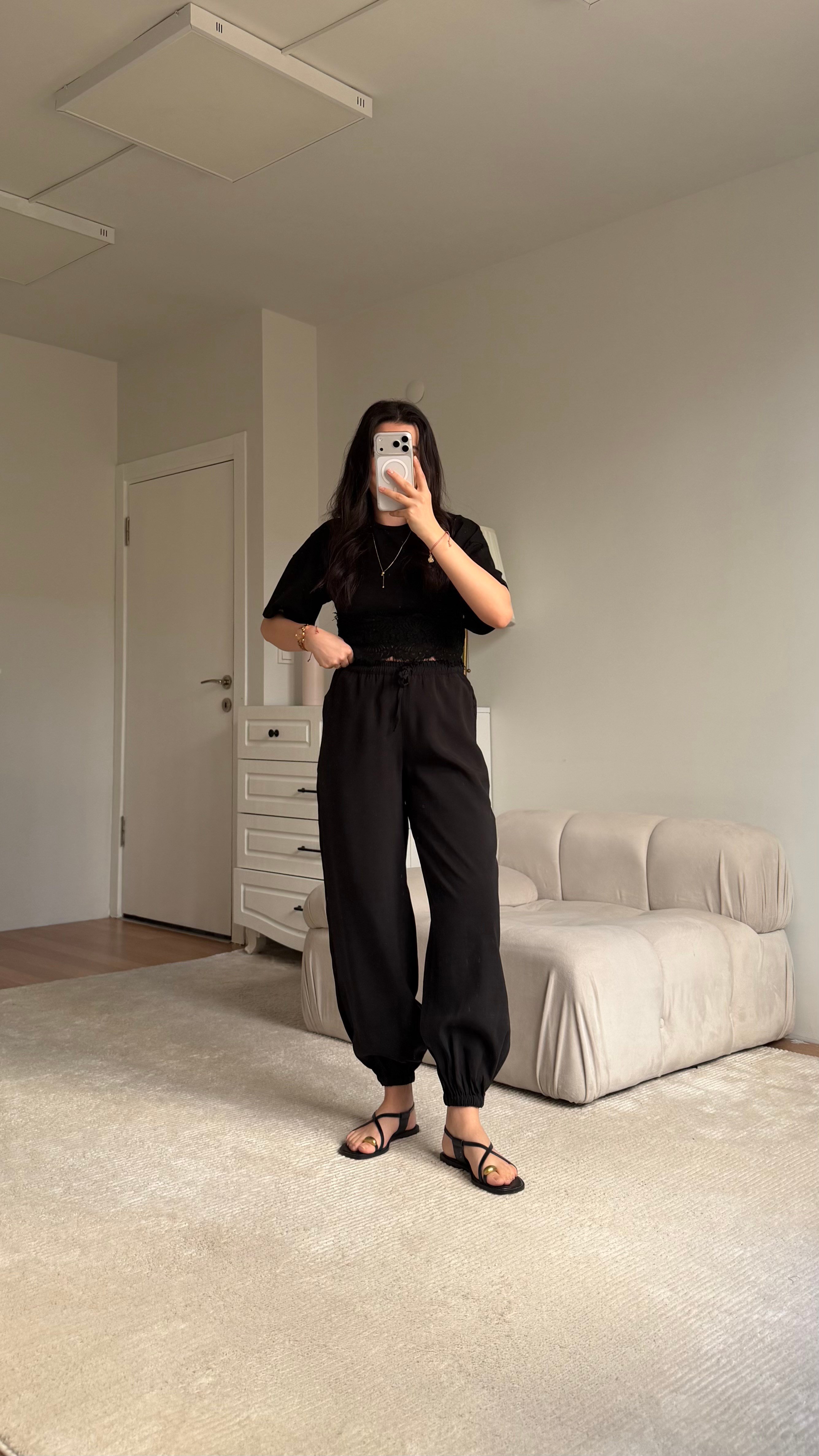 Siyah Tensel Jogger Pantolon