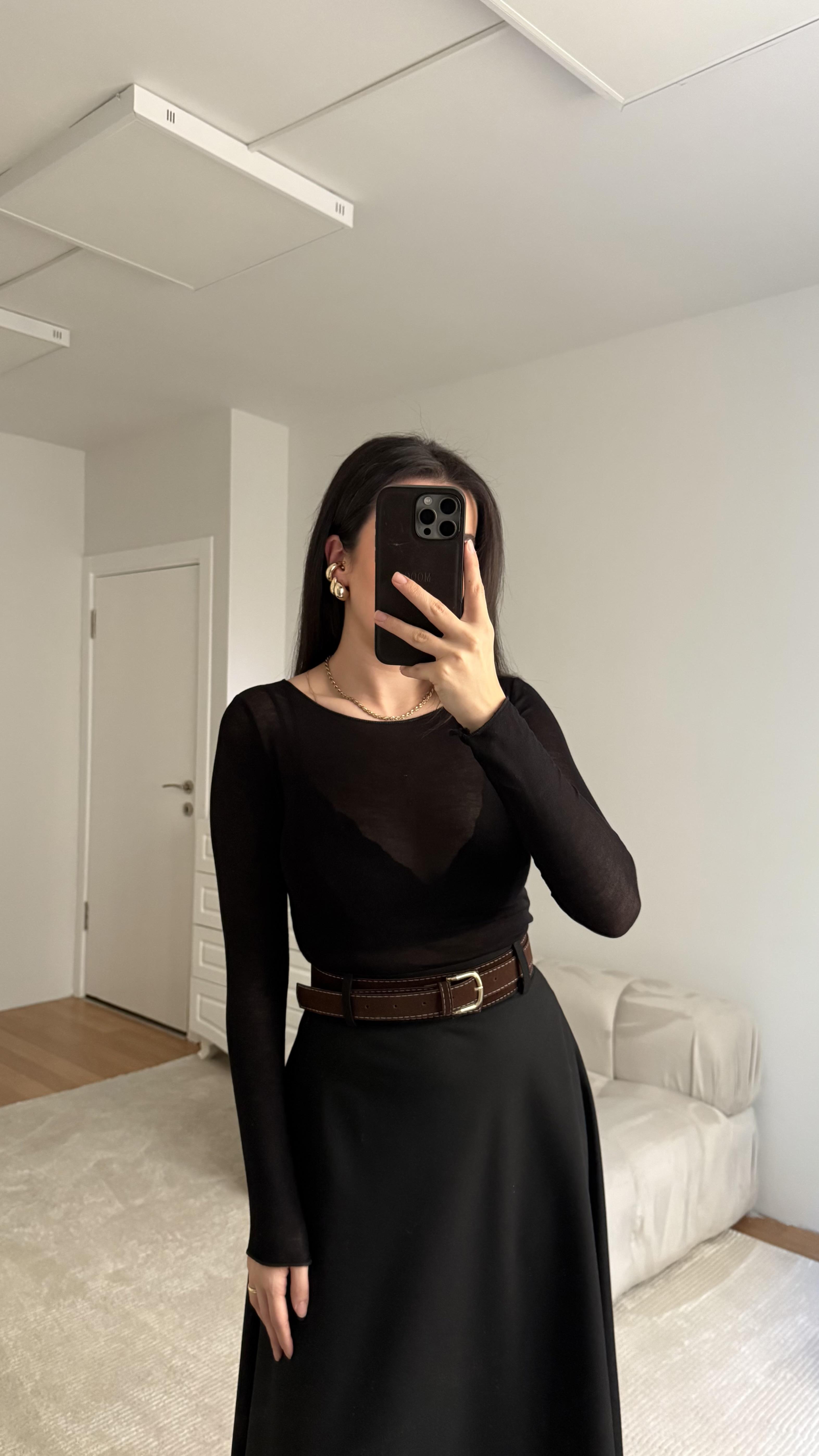 Siyah Transparan Kaşmir Bluz 