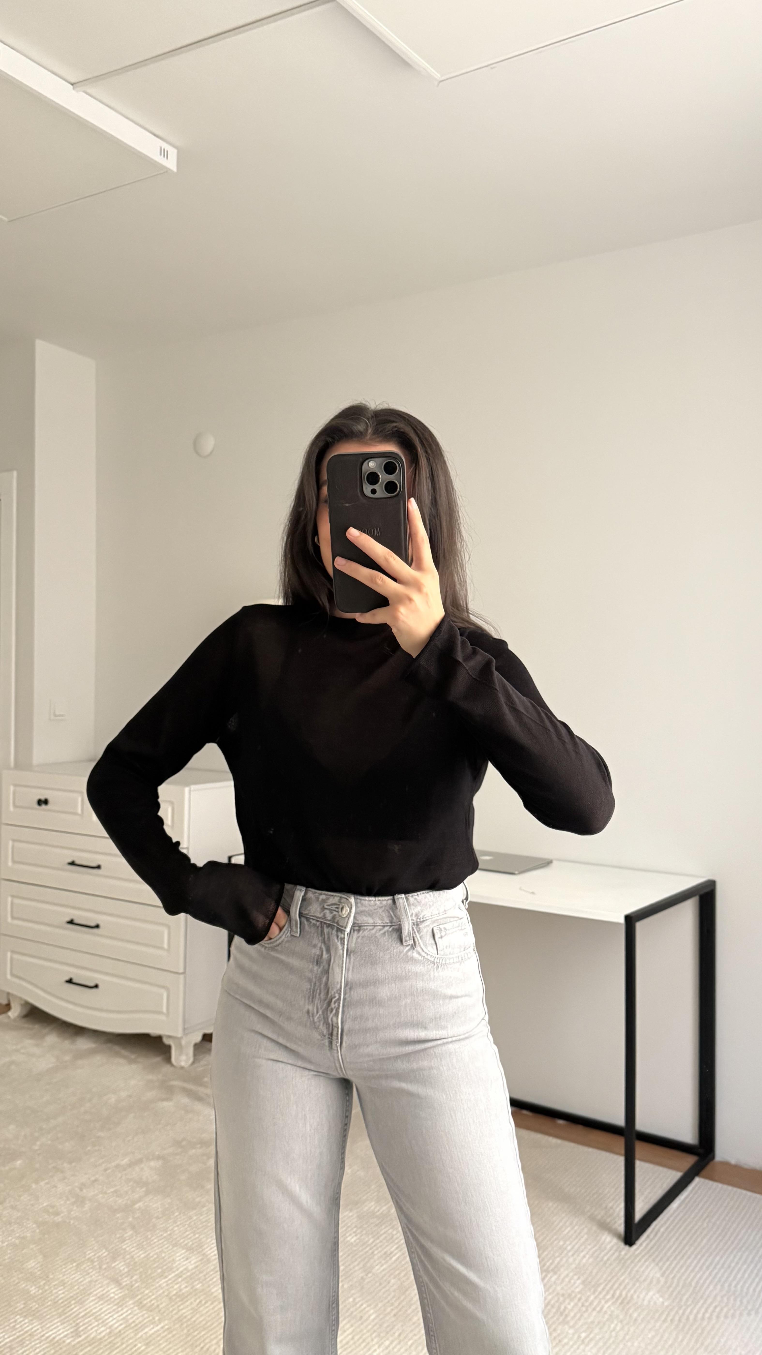 Siyah Transpatan Triko Örme Bluz