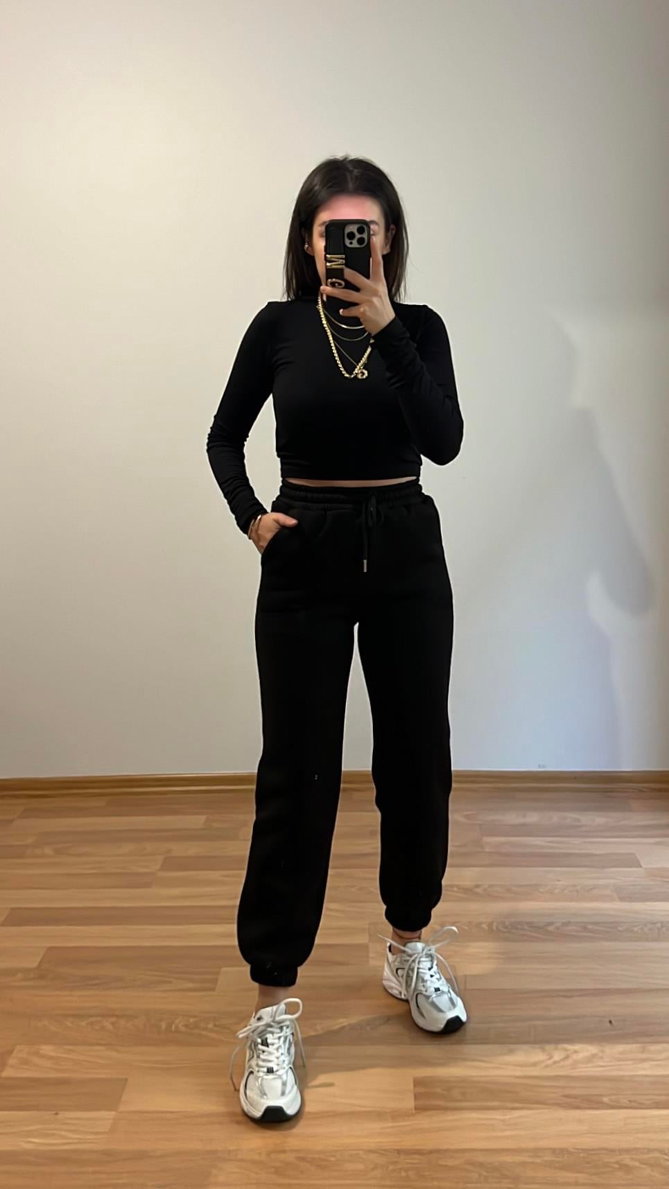 SİYAH ÜÇ İPLİK ŞARDONLU JOGGER