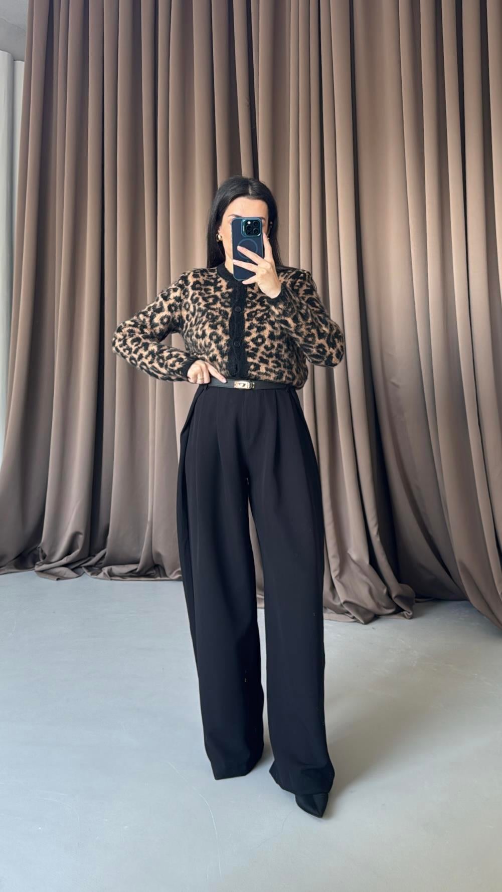 Siyah Yüksek Bel Premıum Pensli Wide Leg Kumaş Pantolon
