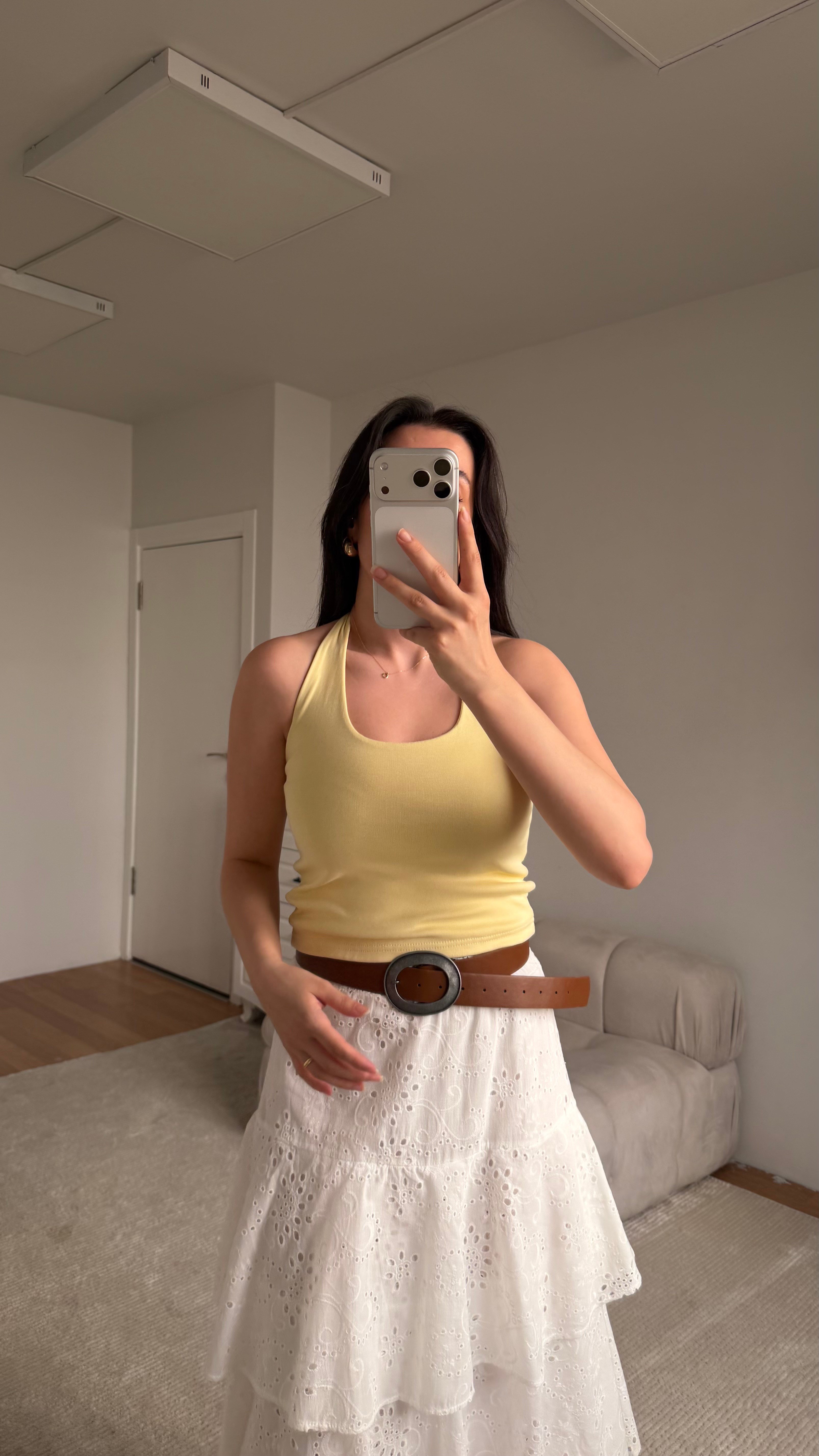 Soft Sarı Halter Yaka Bluz